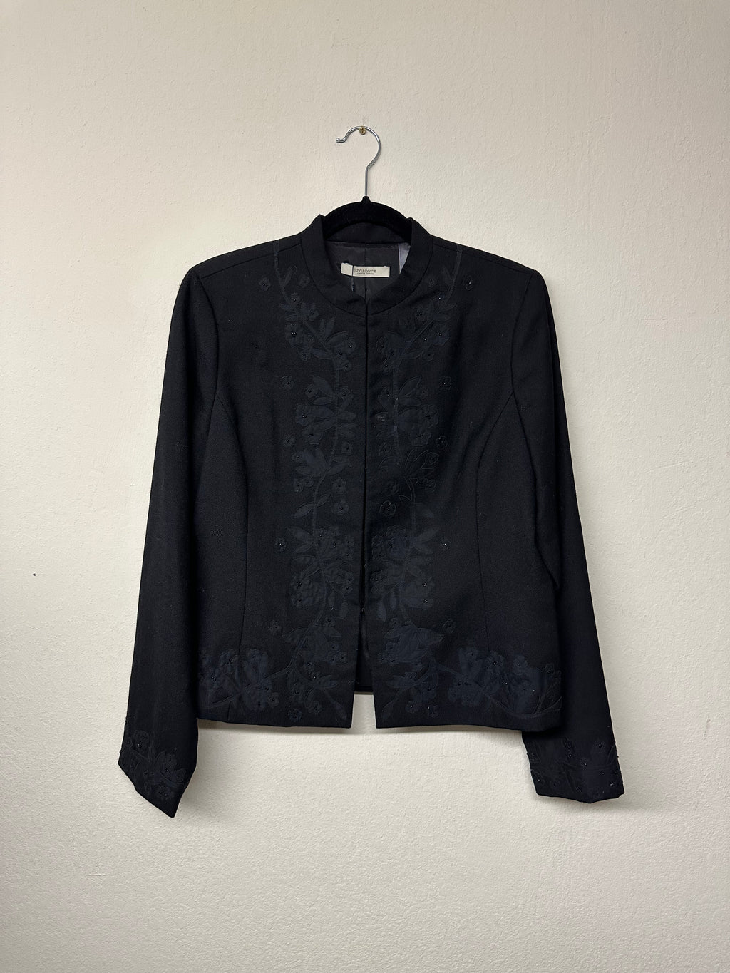 Liz Claiborne Black Wool Appliqué & Beaded Jacket