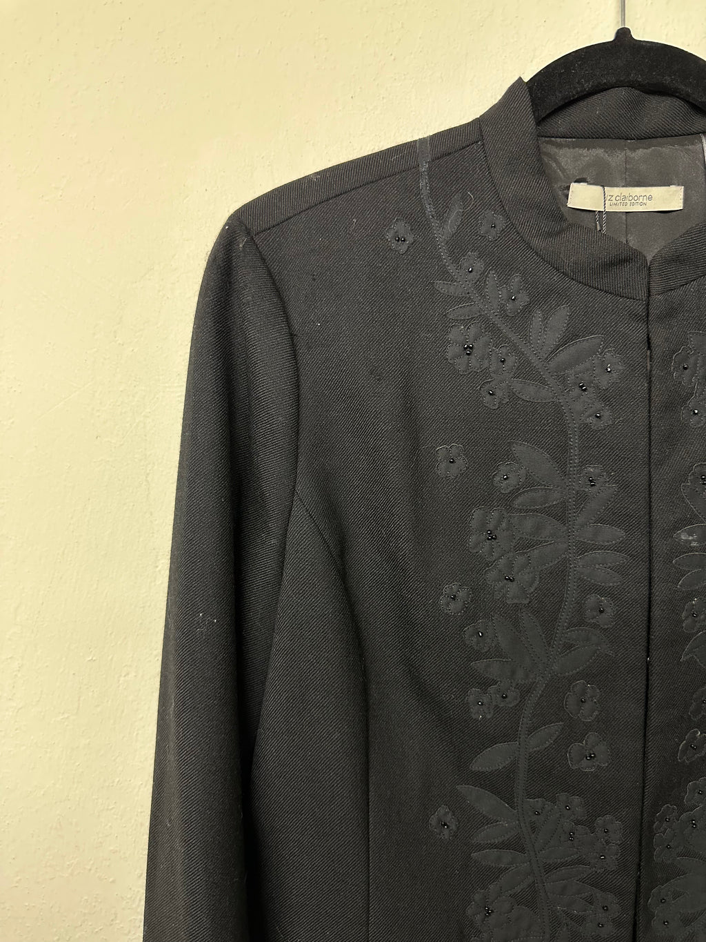 Liz Claiborne Black Wool Appliqué & Beaded Jacket