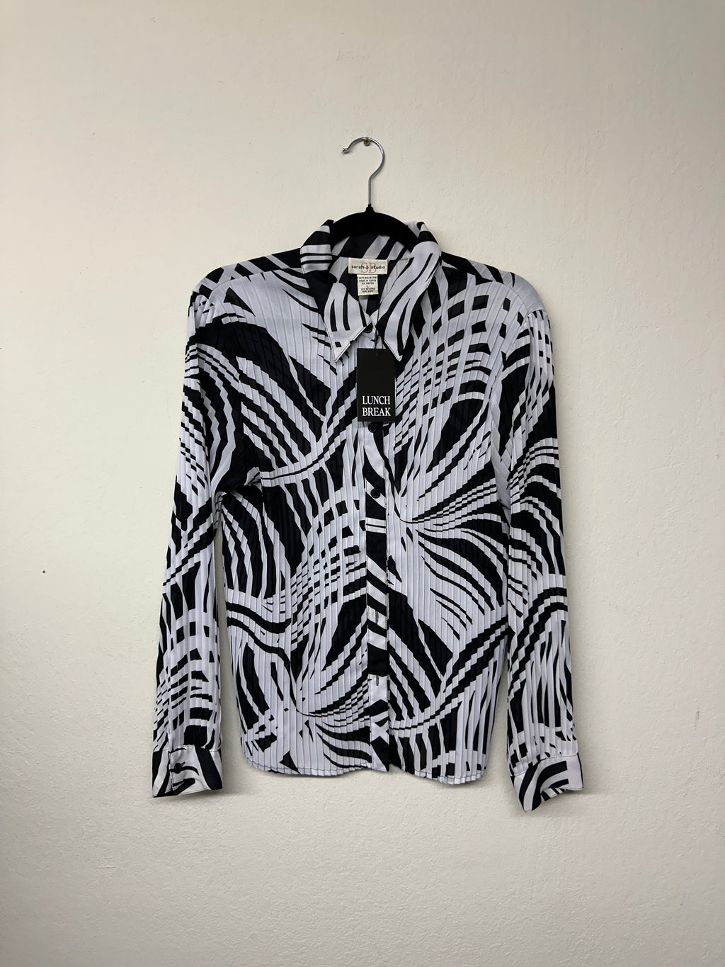 Sarah B Studio Black and White Plissé Blouse