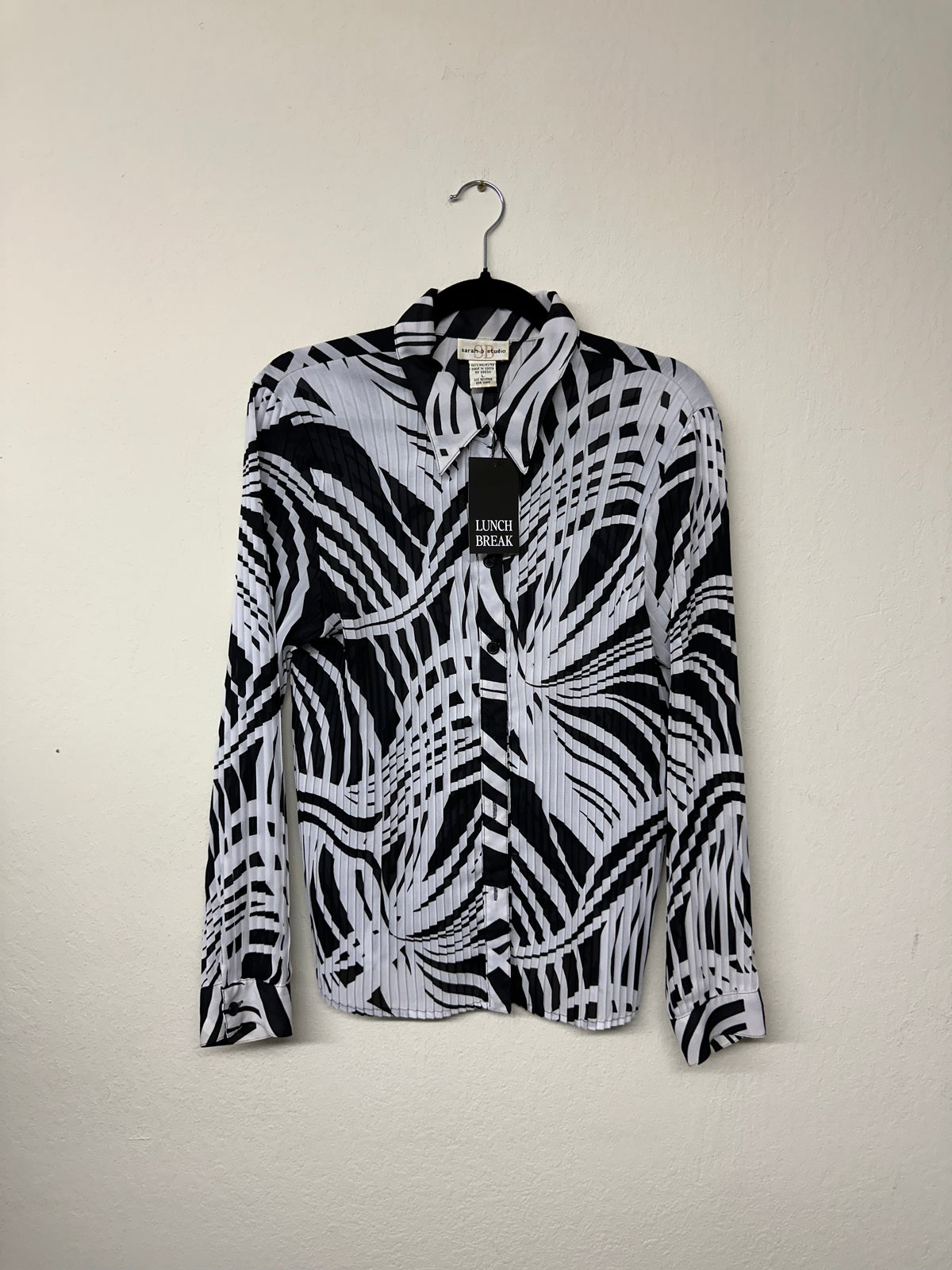 Sarah B Studio Black and White Plissé Blouse