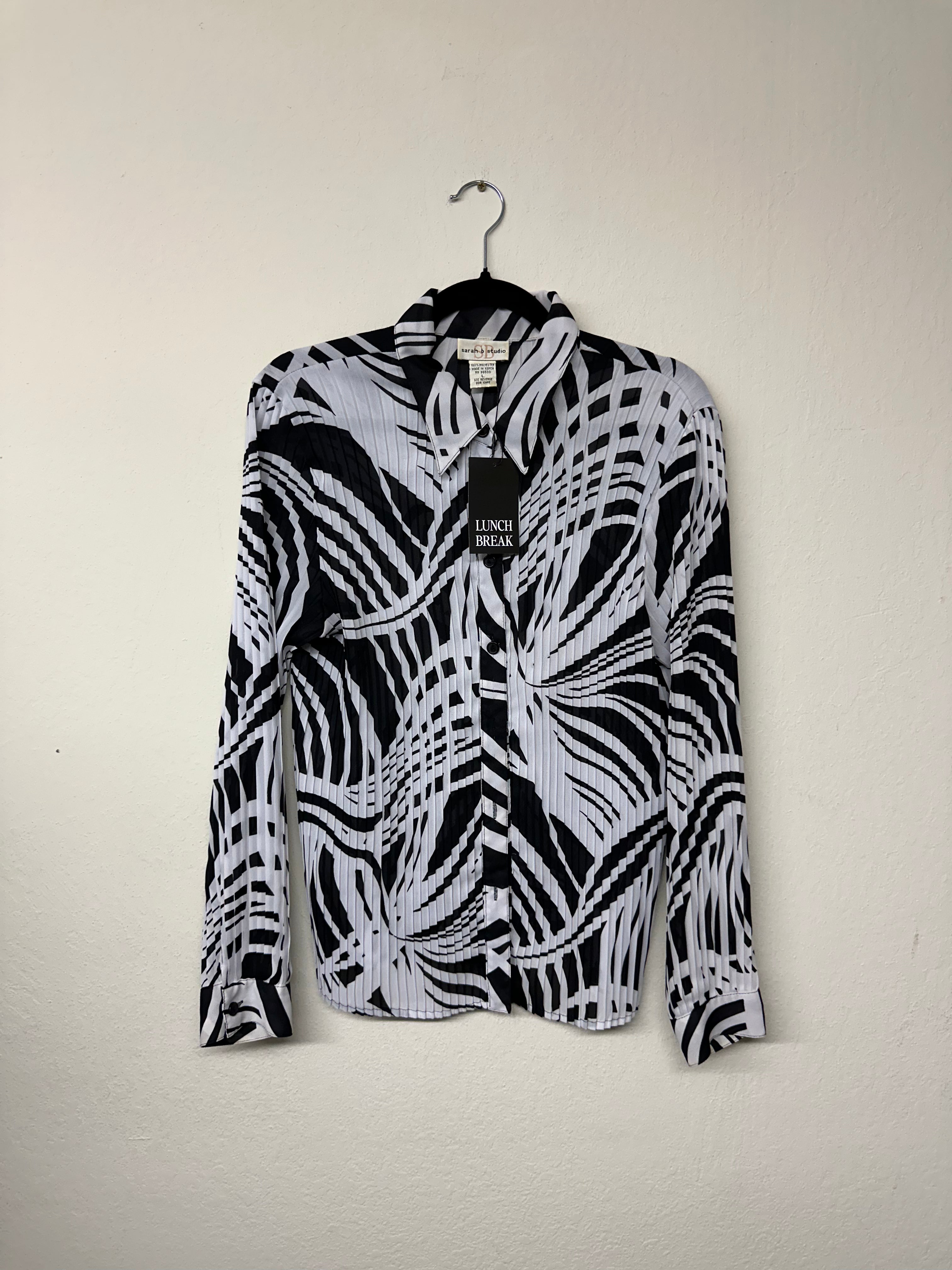 Sarah B Studio Black and White Plissé Blouse