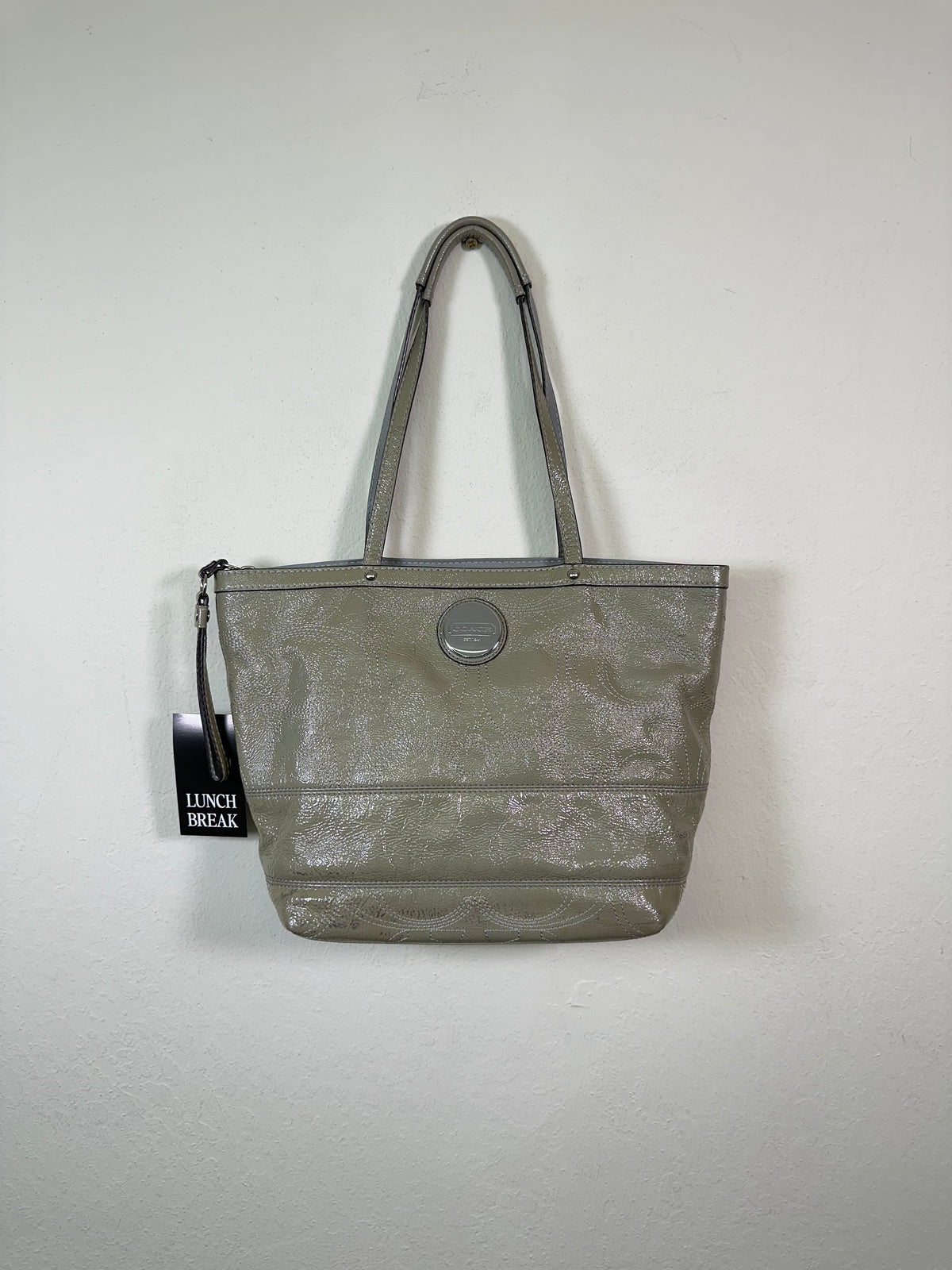 Coach Sage Green Patent Leather Tote Bag