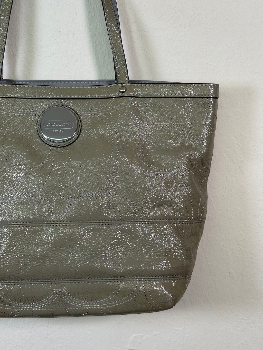Coach Sage Green Patent Leather Tote Bag