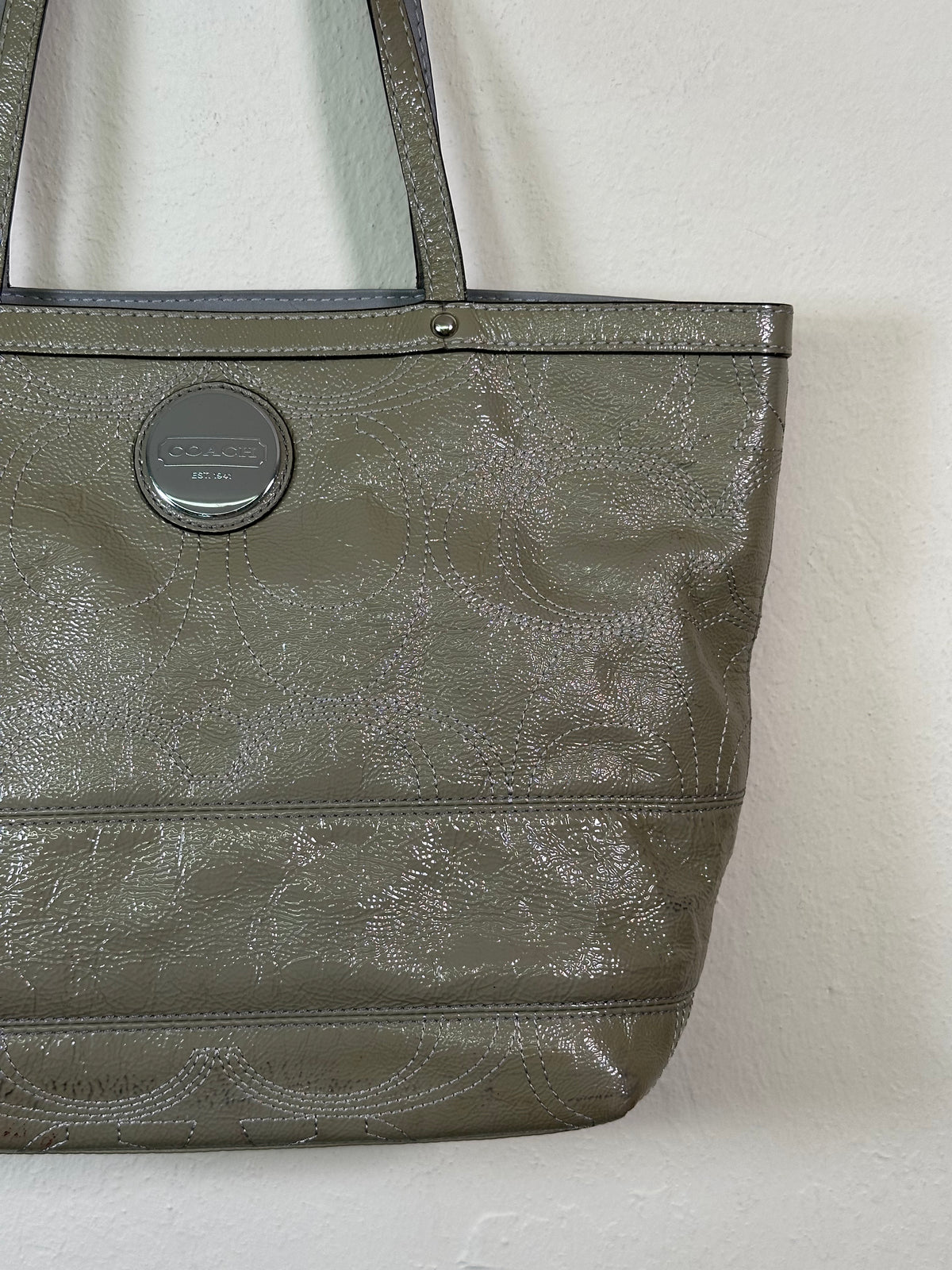 Coach Sage Green Patent Leather Tote Bag