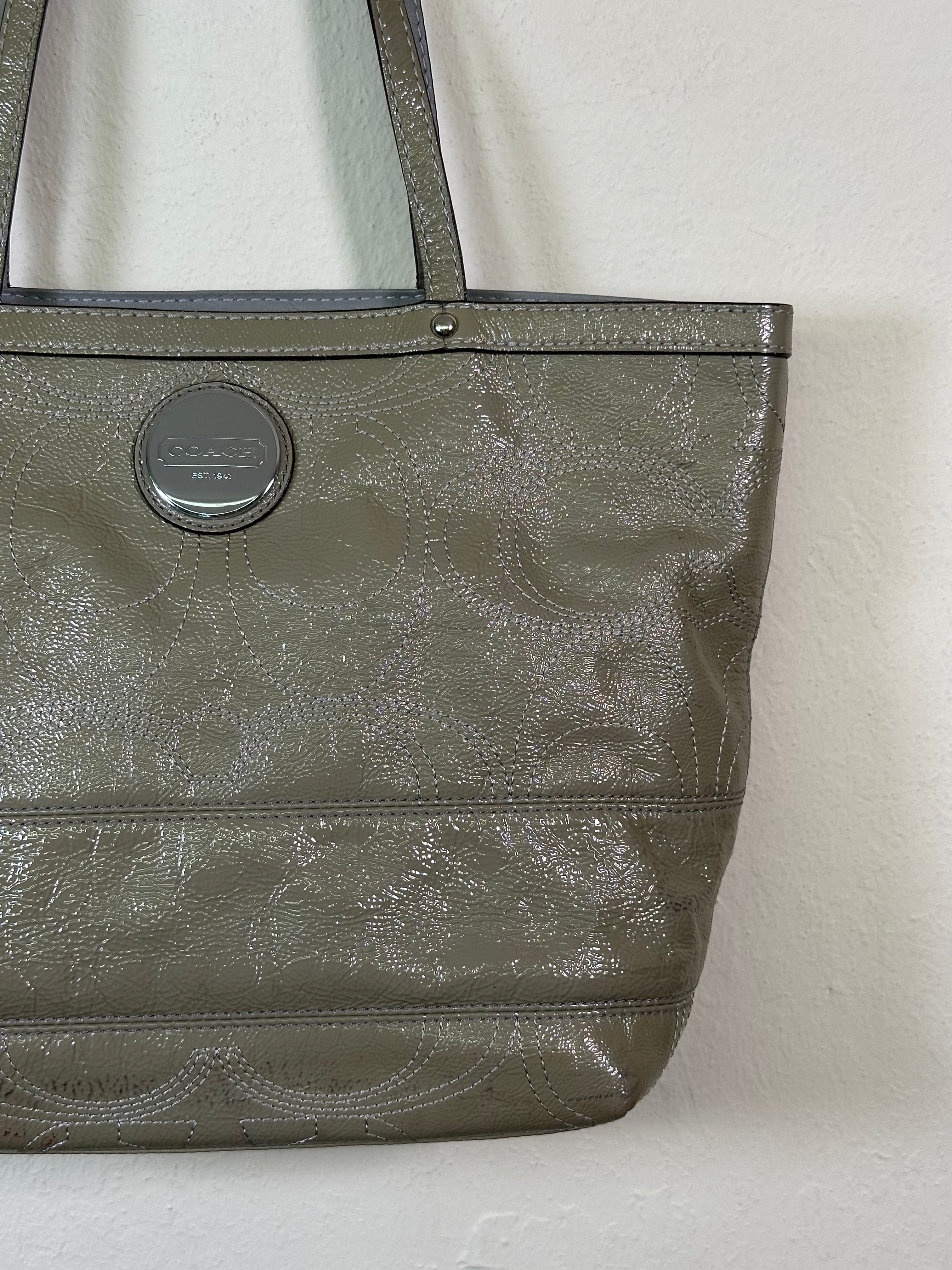 Coach Sage Green Patent Leather Tote Bag