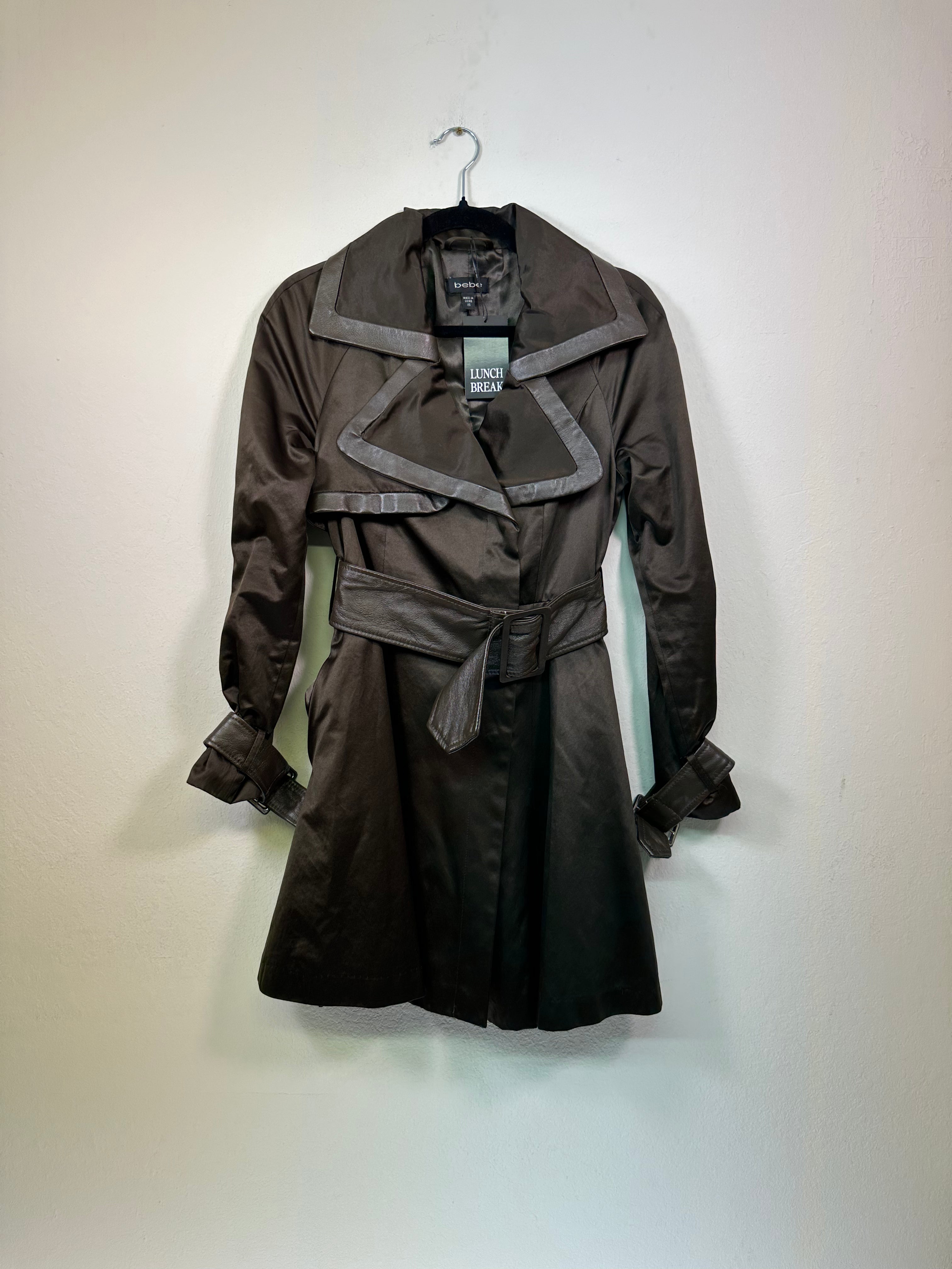 Y2K Bebe Chocolate Satin and Leather Belted Jacket