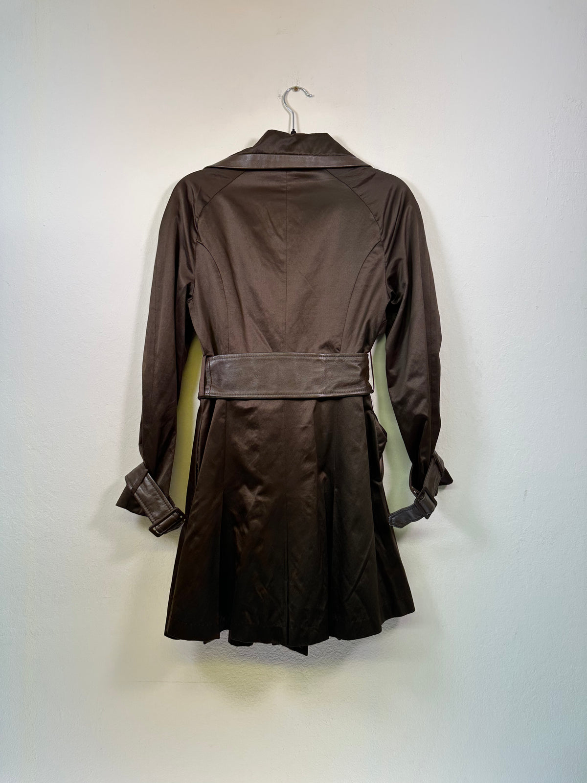 Y2K Bebe Chocolate Satin and Leather Belted Jacket