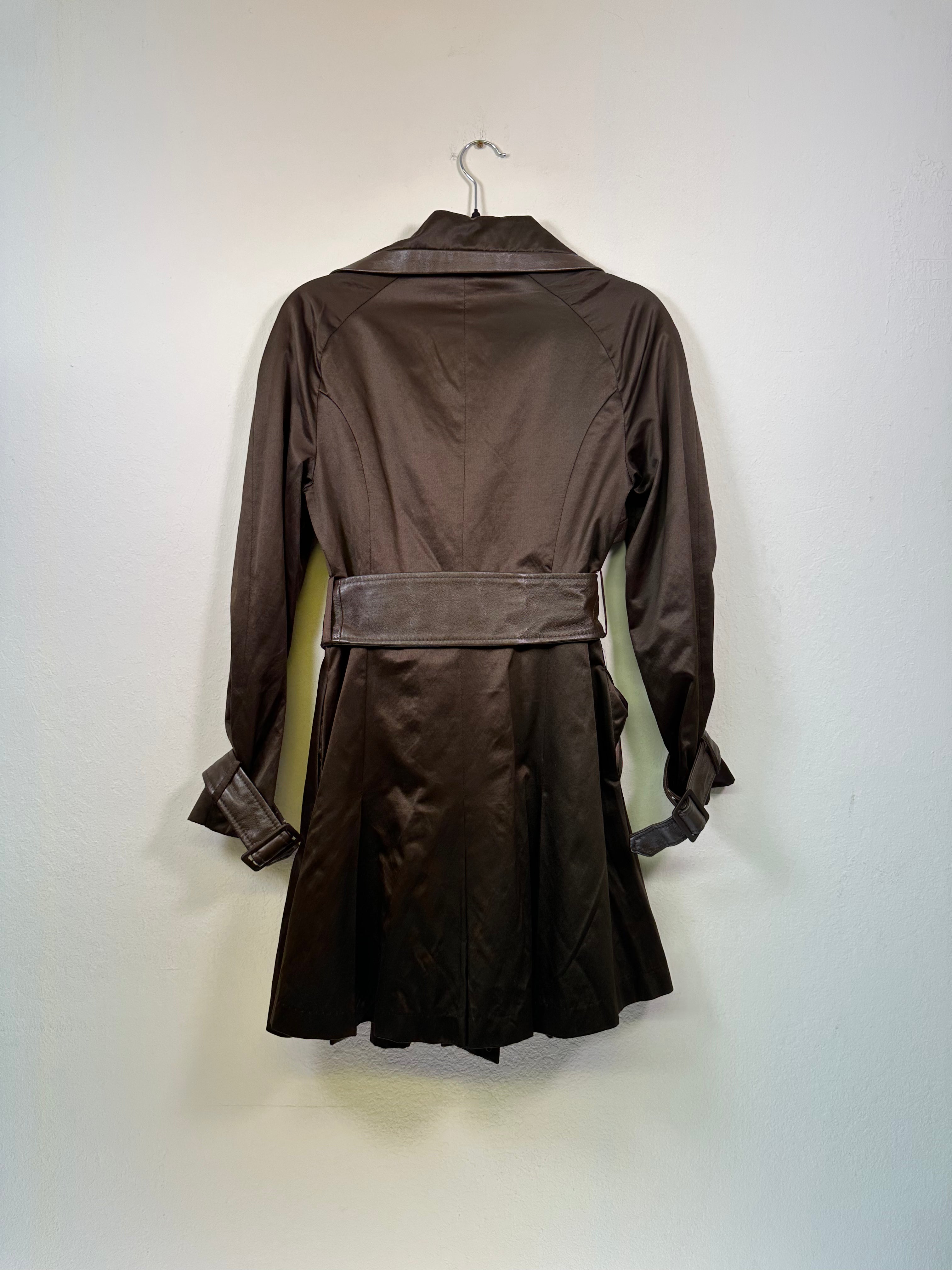Y2K Bebe Chocolate Satin and Leather Belted Jacket