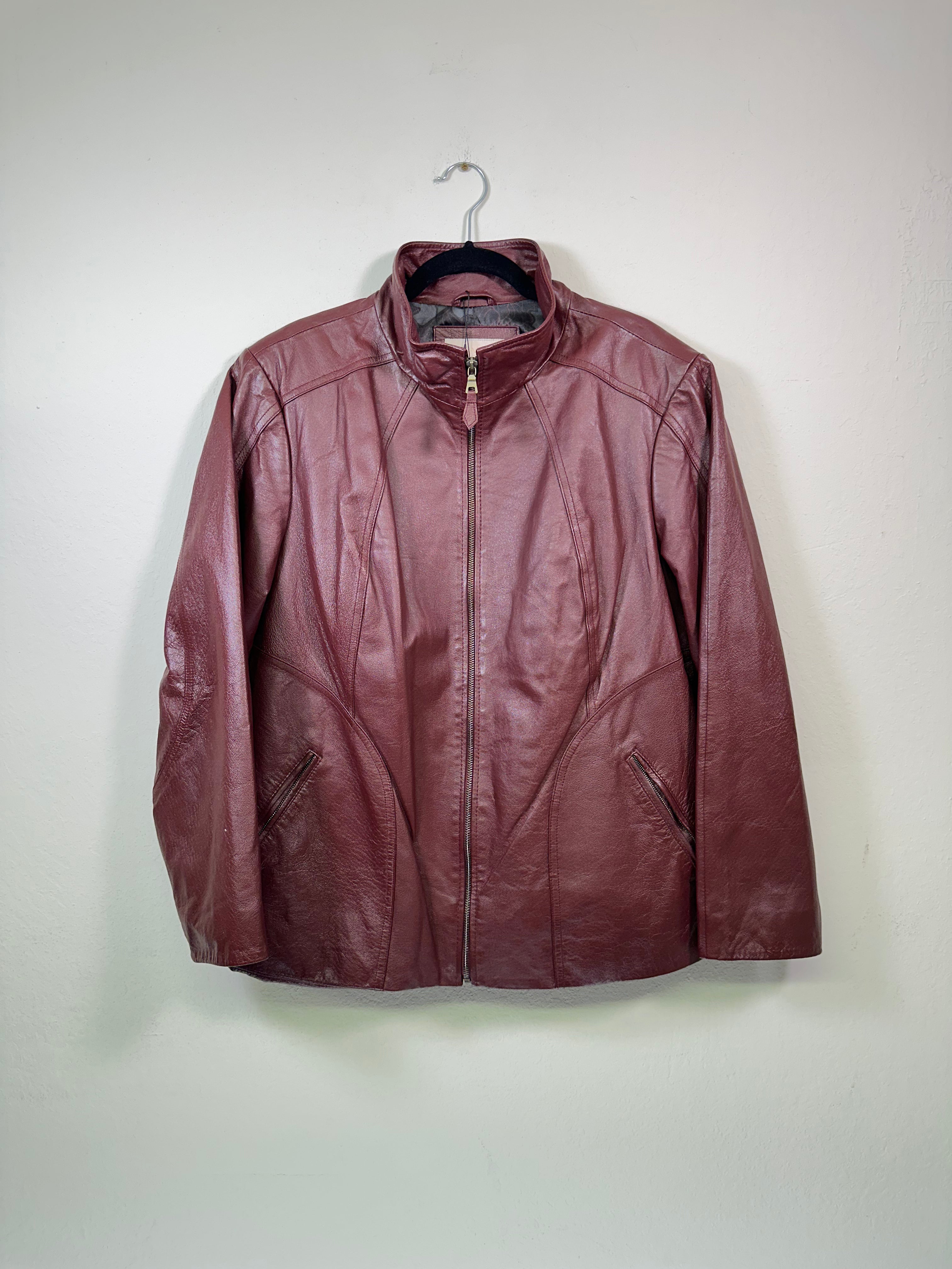 Covington Oxblood Red Funnel Neck Leather Jacket