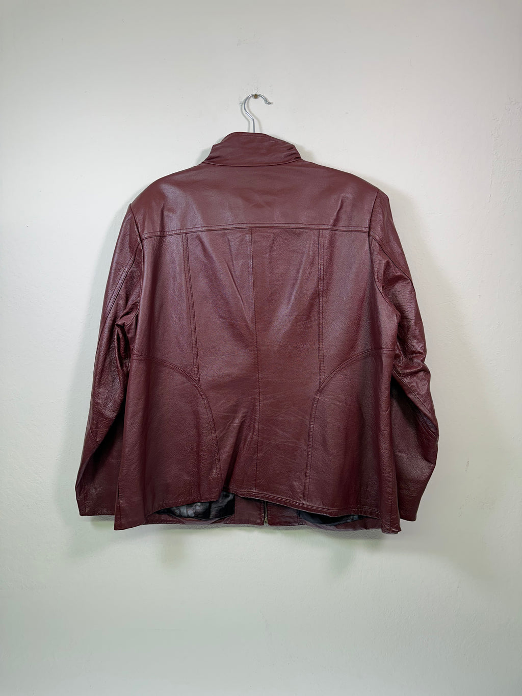 Covington Oxblood Red Funnel Neck Leather Jacket