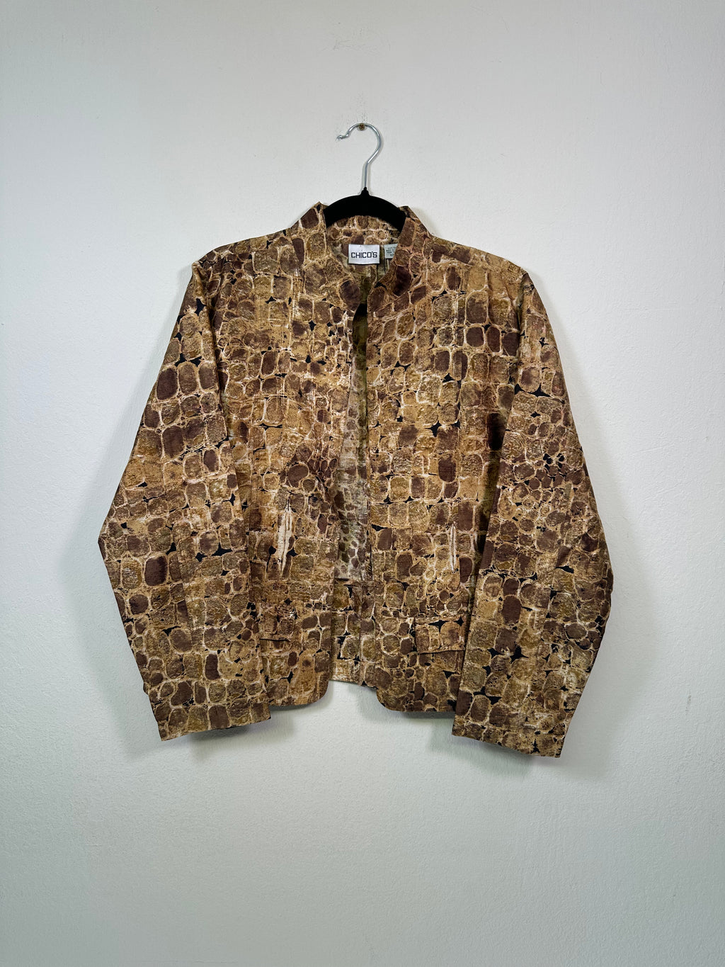 Chico's Beige & Brown Silk Animal Print Lightweight Jacket