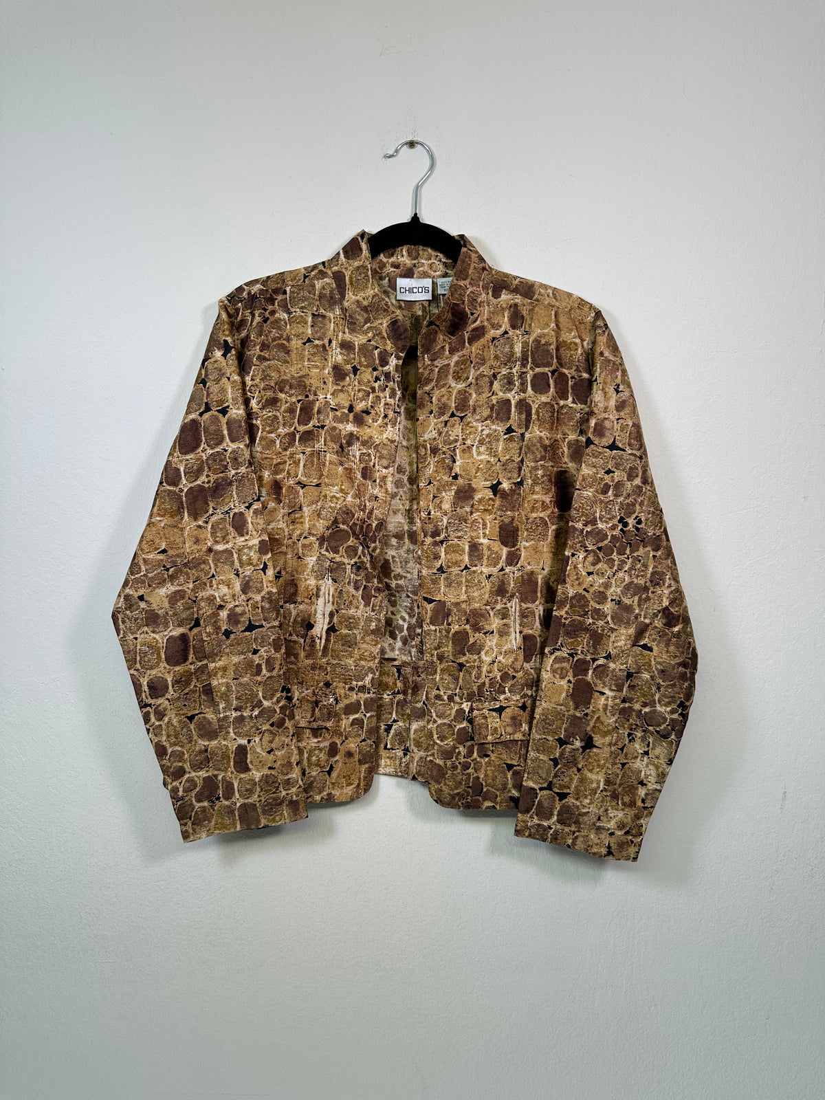 Chico's Beige & Brown Silk Animal Print Lightweight Jacket
