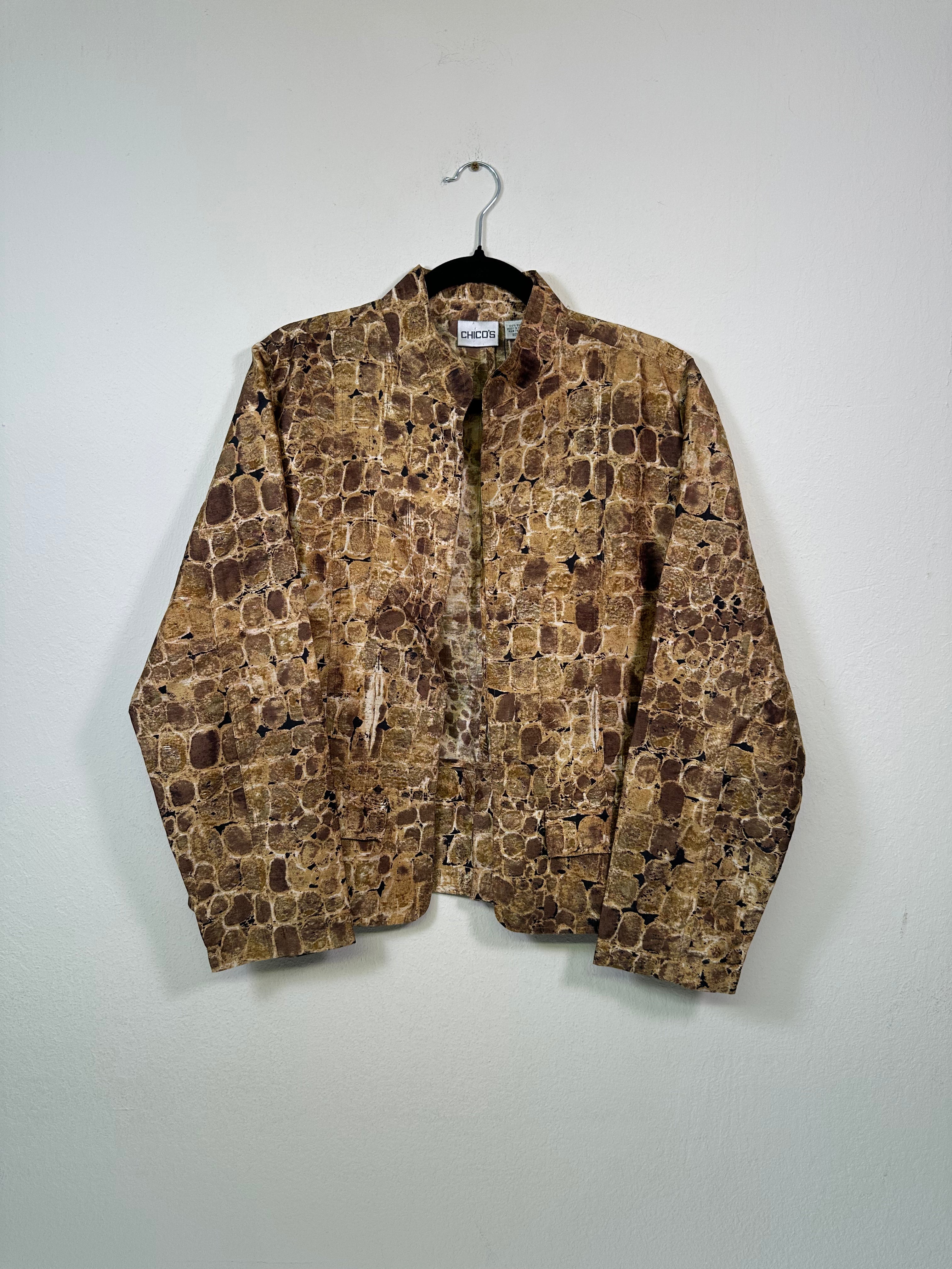 Chico's Beige & Brown Silk Animal Print Lightweight Jacket