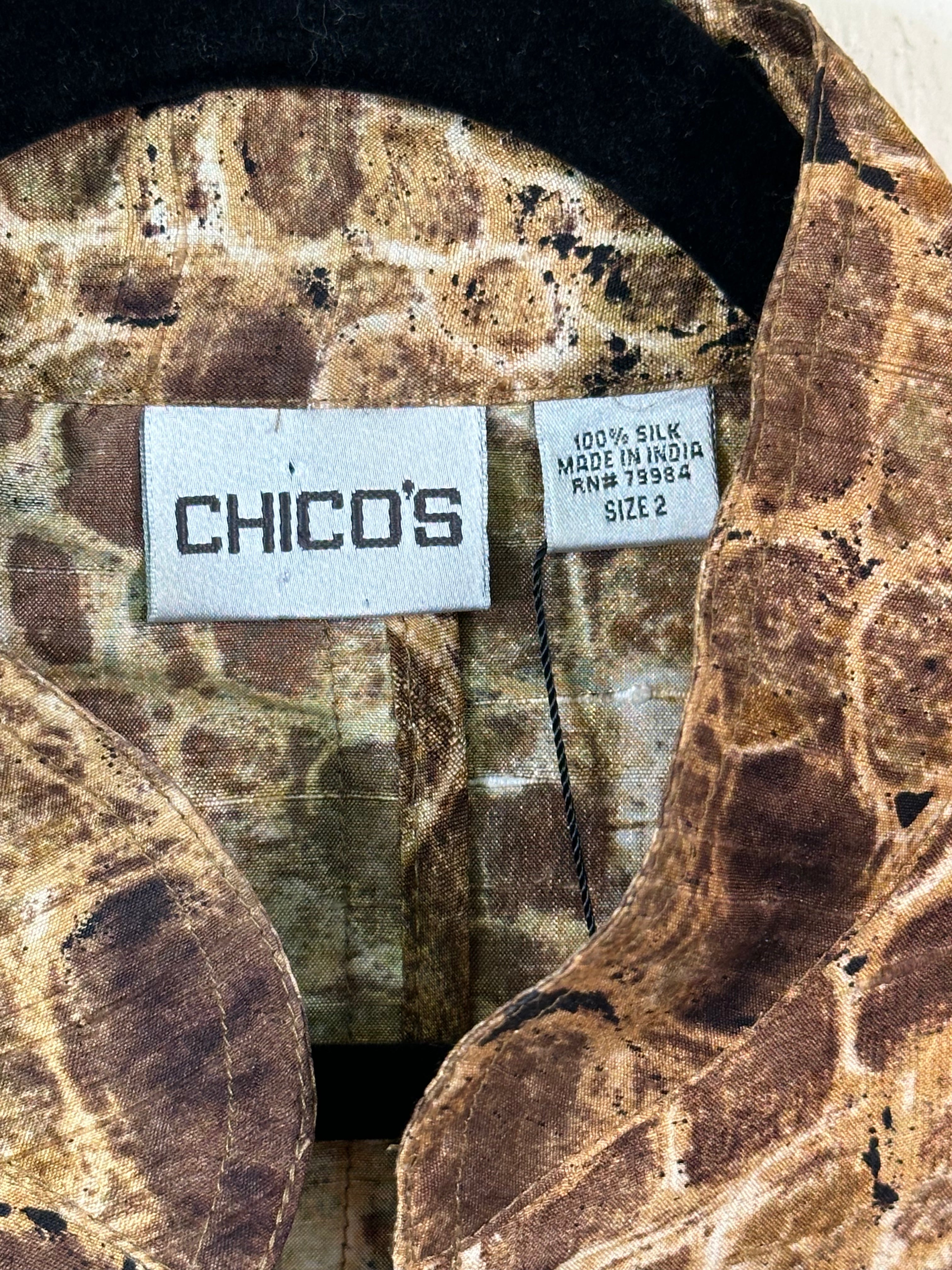 Chico's Beige & Brown Silk Animal Print Lightweight Jacket