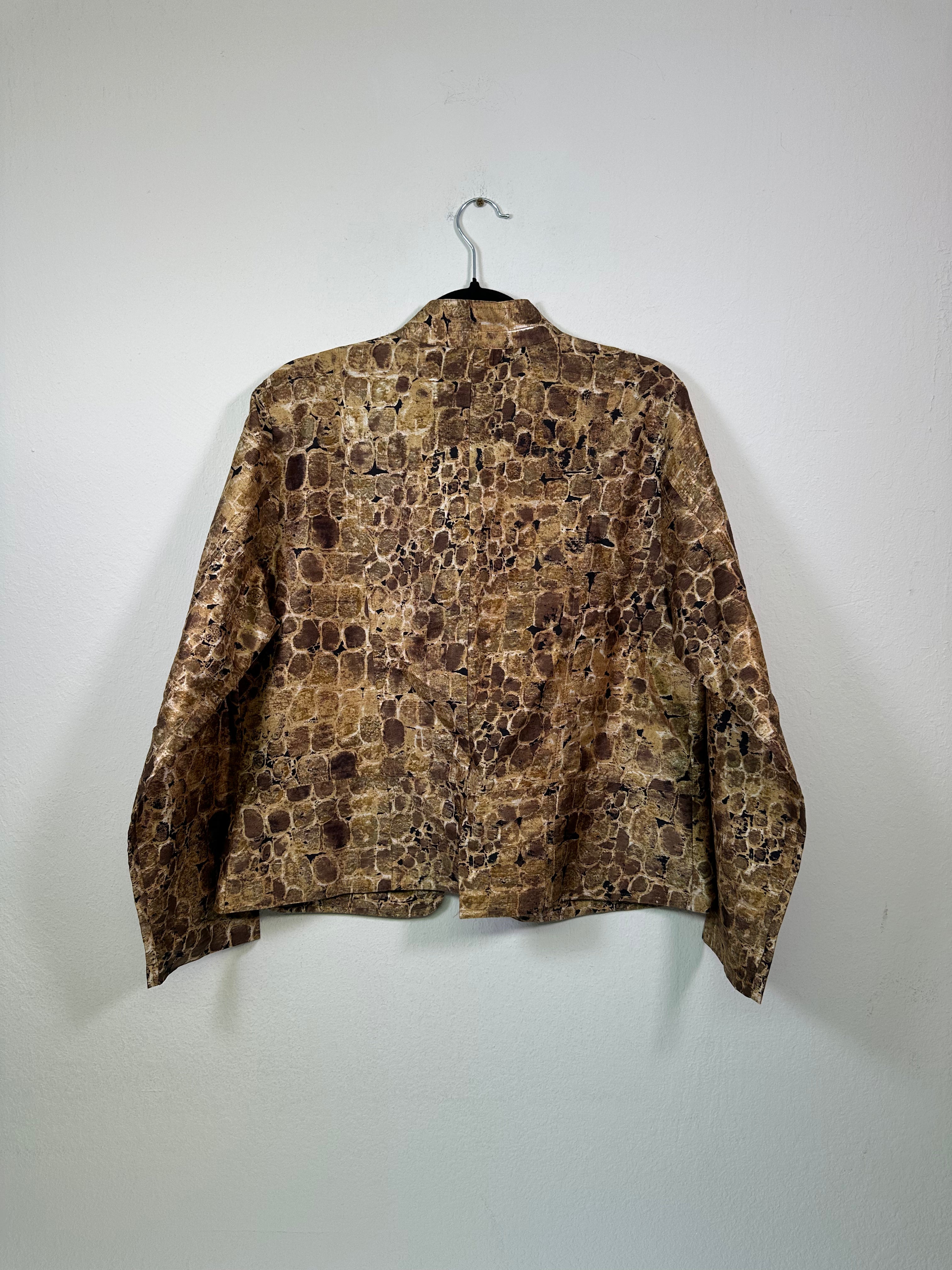 Chico's Beige & Brown Silk Animal Print Lightweight Jacket