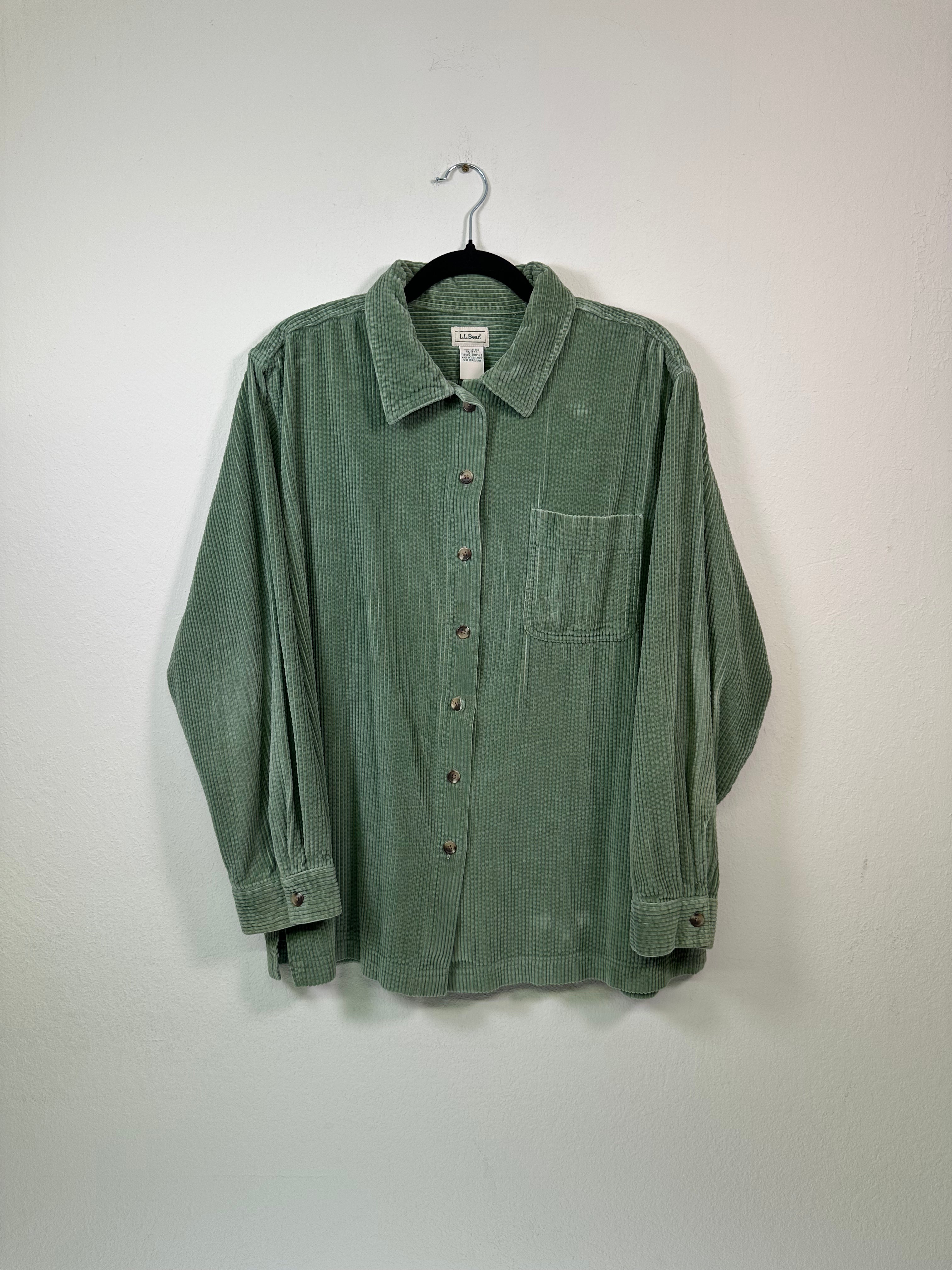 L.L. Bean 90s Sage Chunky Corduroy Button Up Shirt
