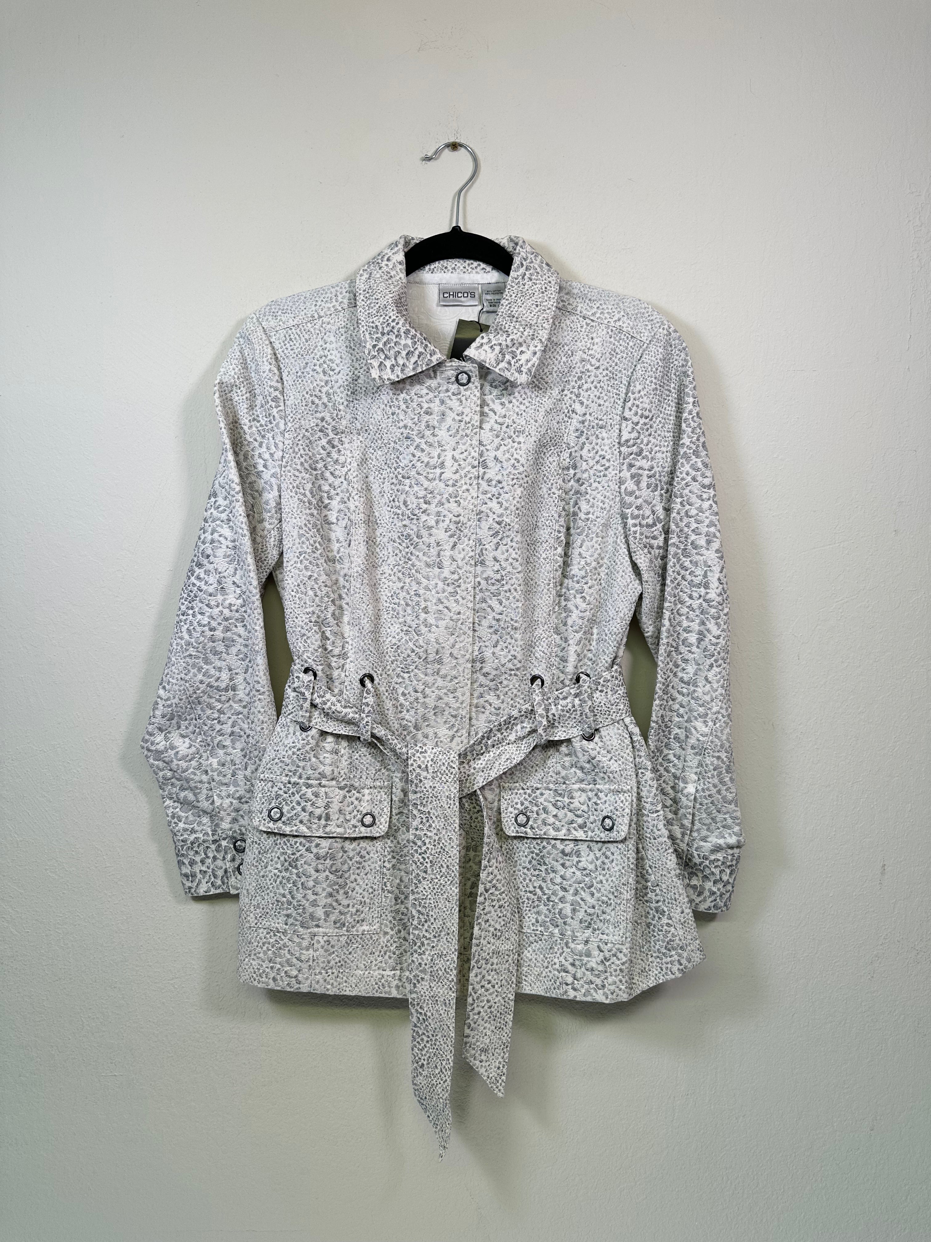 Y2K Chico's Snake Print White & Grey Belted Jacket