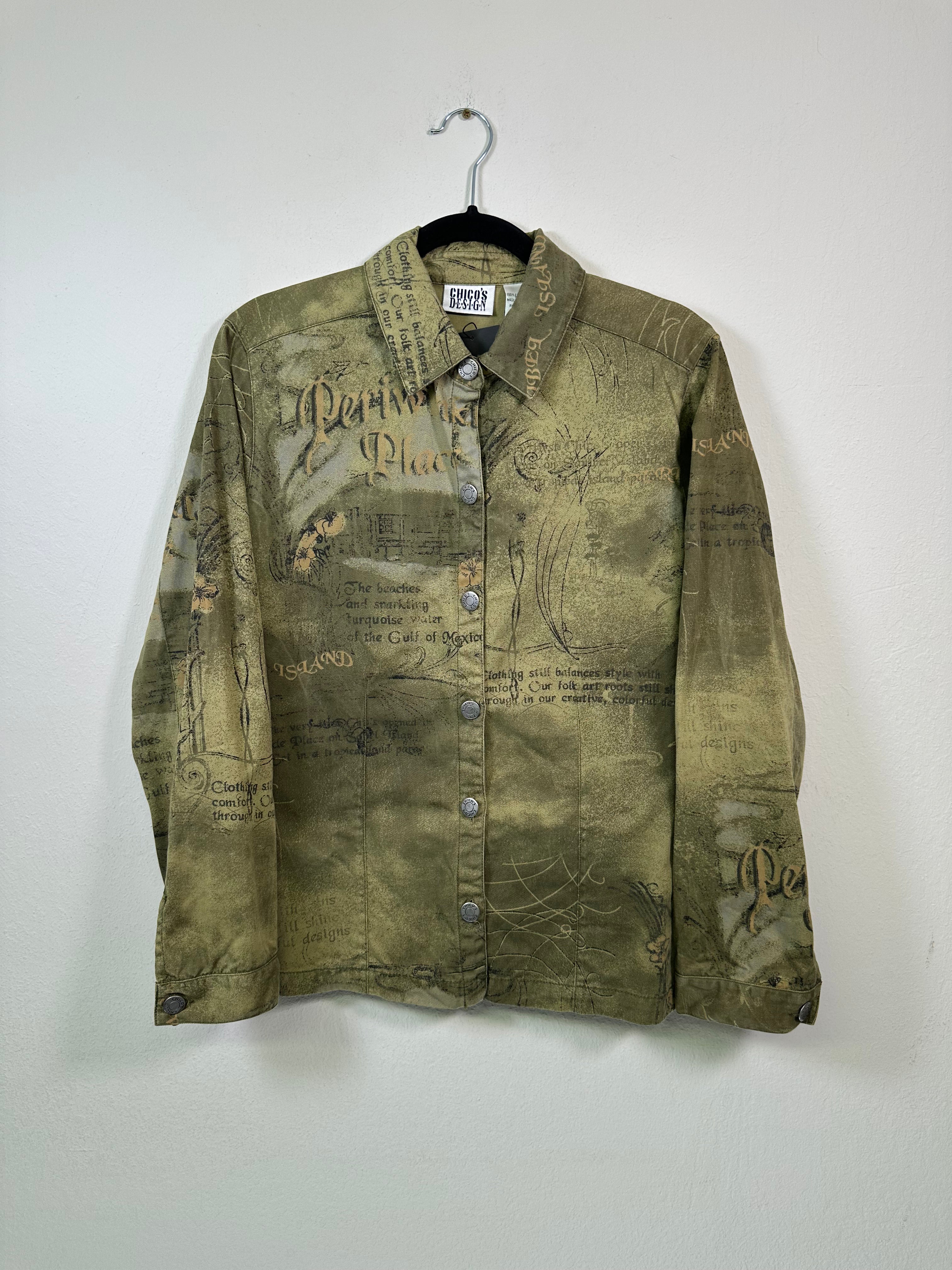 Y2K Chico's Graphic Euro Print Green Shirt Jacket – Lunch Break