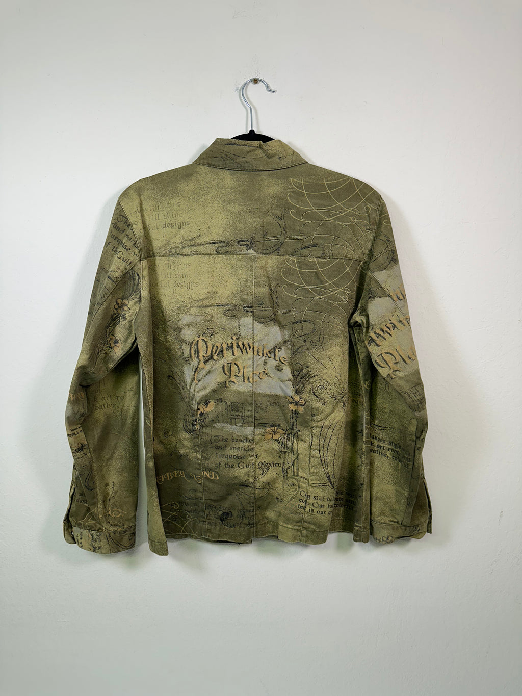 Y2K Chico's Graphic Euro Print Green Shirt Jacket