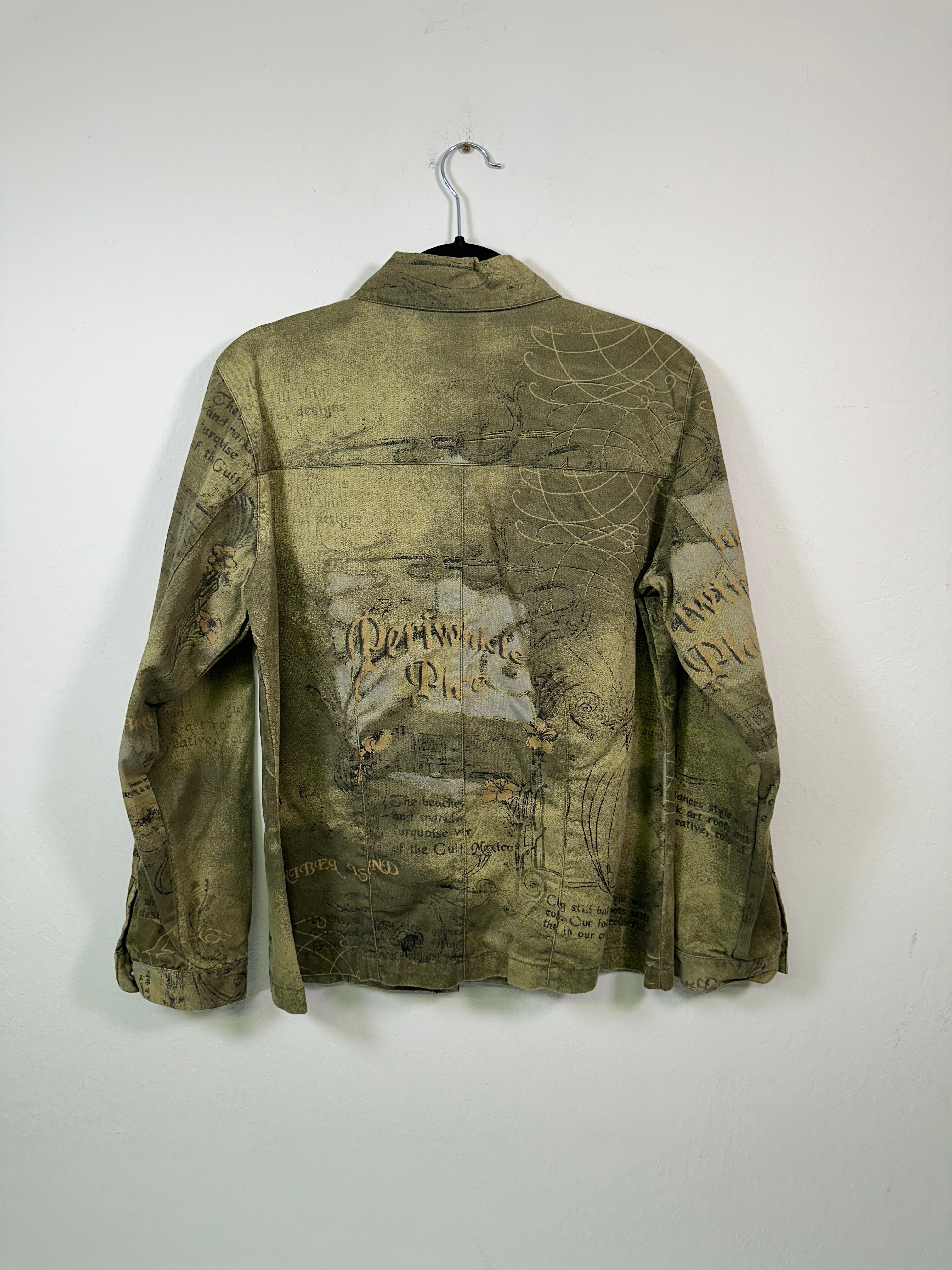 Y2K Chico's Graphic Euro Print Green Shirt Jacket