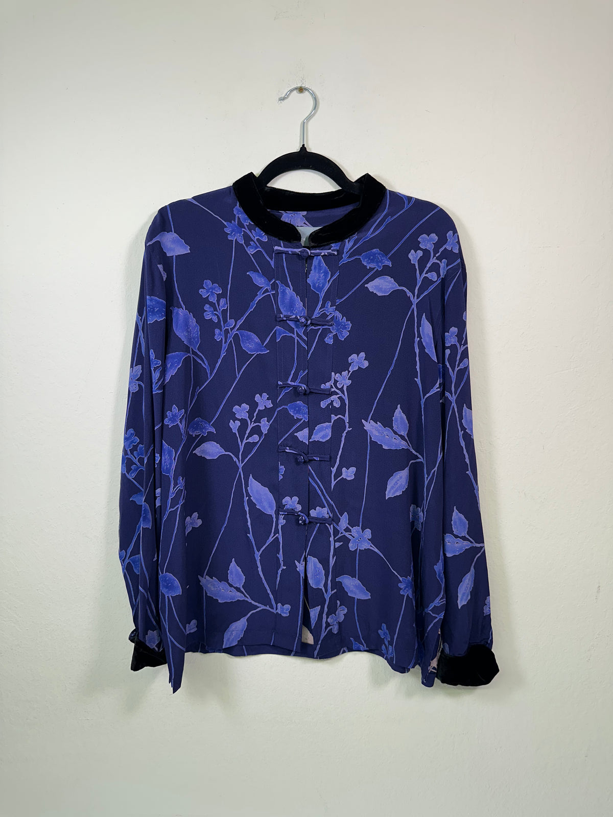 Y2K Jessica Holbrook Silk Blue Floral Tang Jacket Top