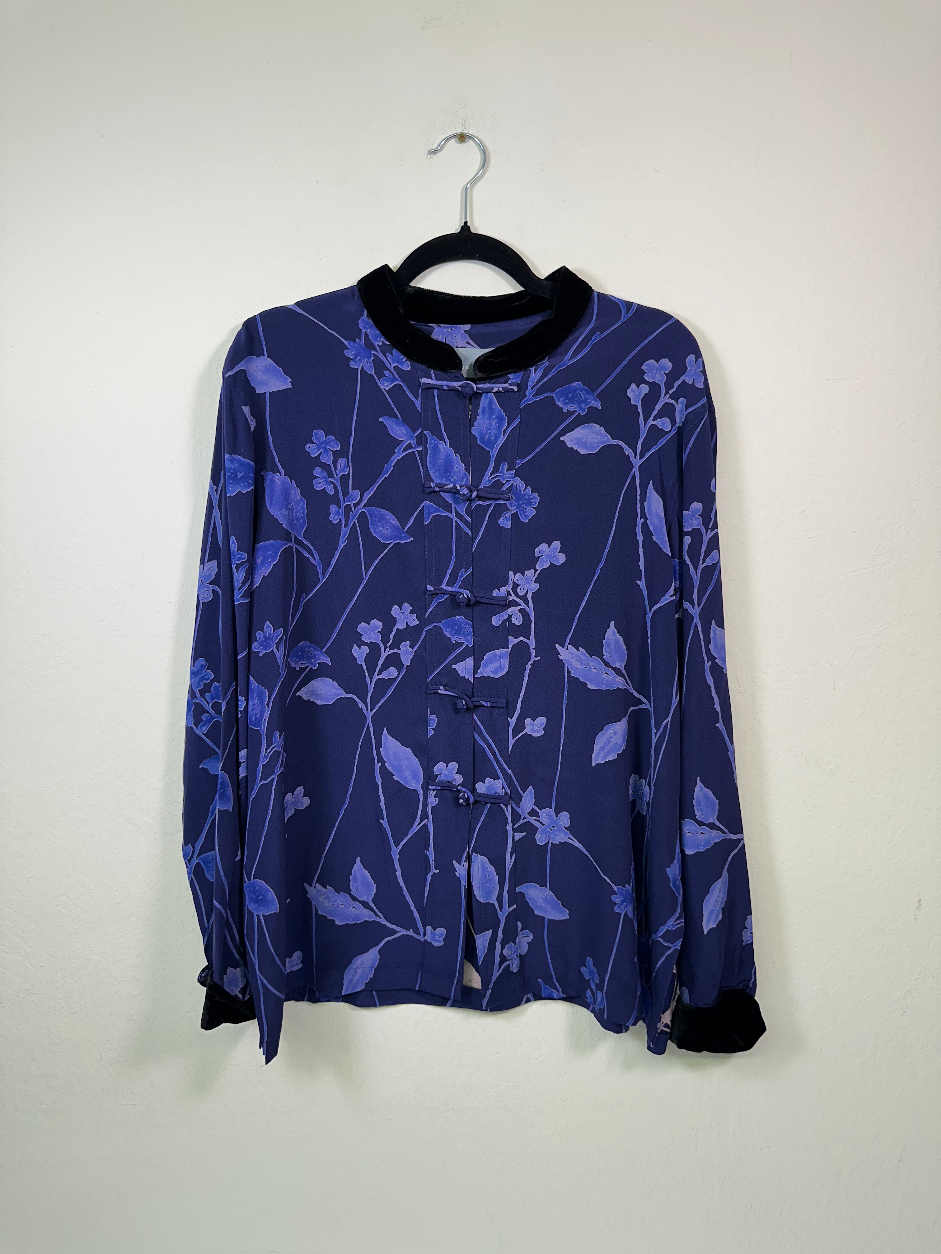 Y2K Jessica Holbrook Silk Blue Floral Tang Jacket Top