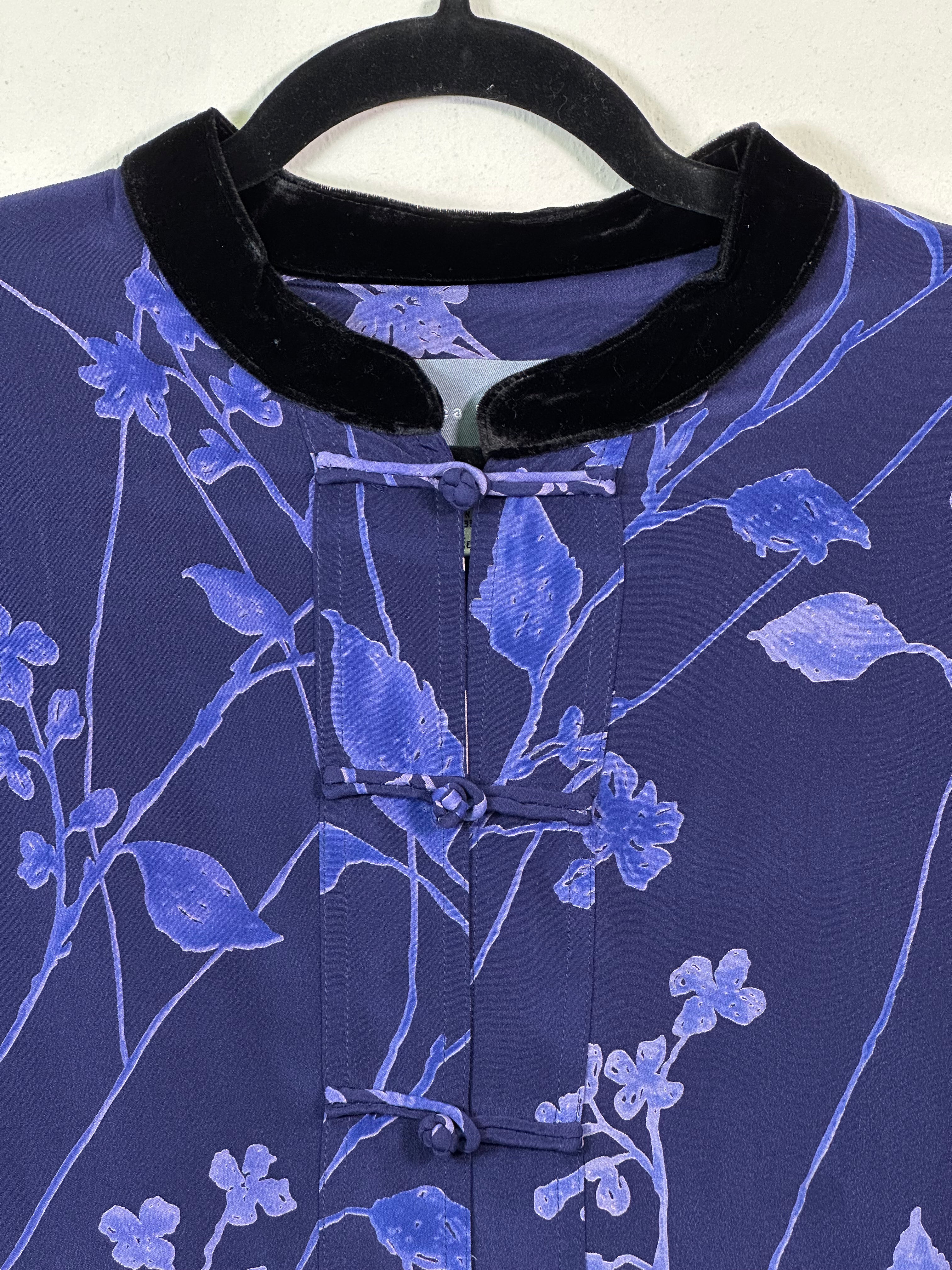 Y2K Jessica Holbrook Silk Blue Floral Tang Jacket Top