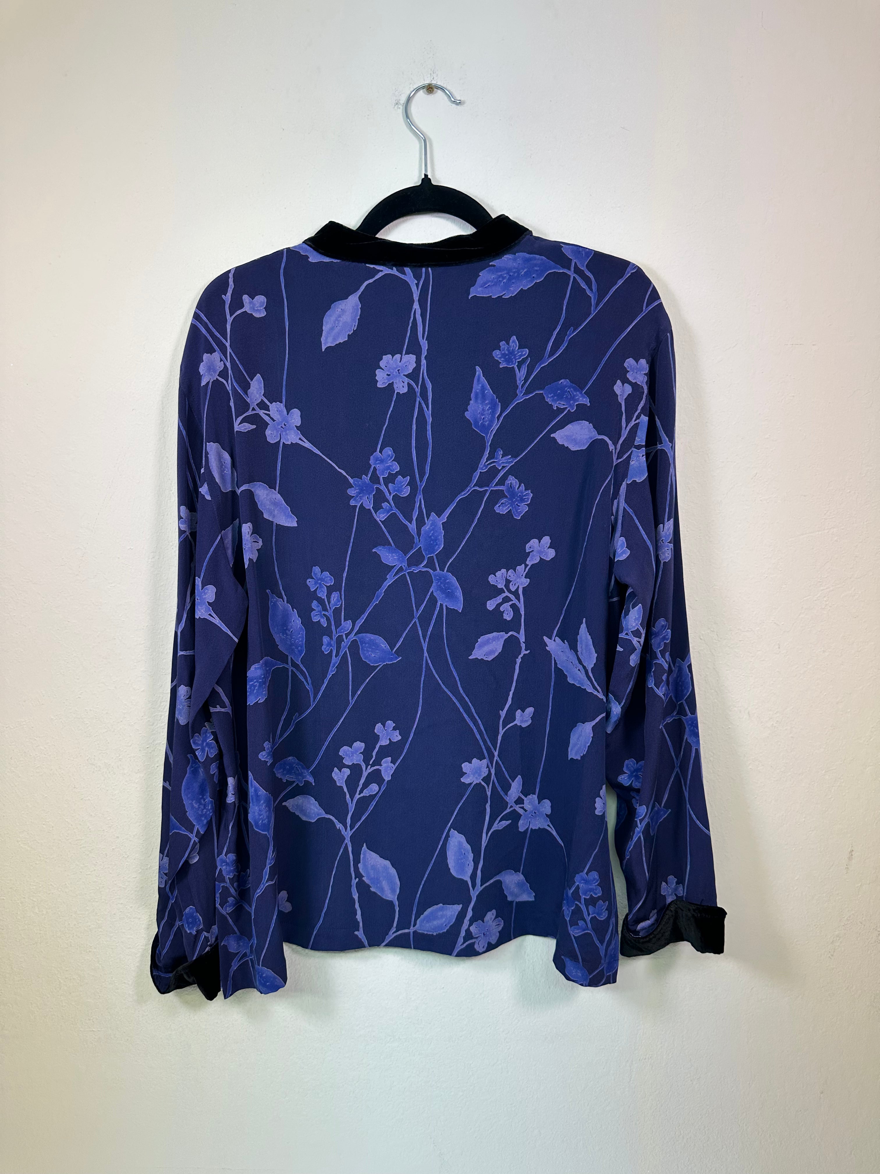 Y2K Jessica Holbrook Silk Blue Floral Tang Jacket Top