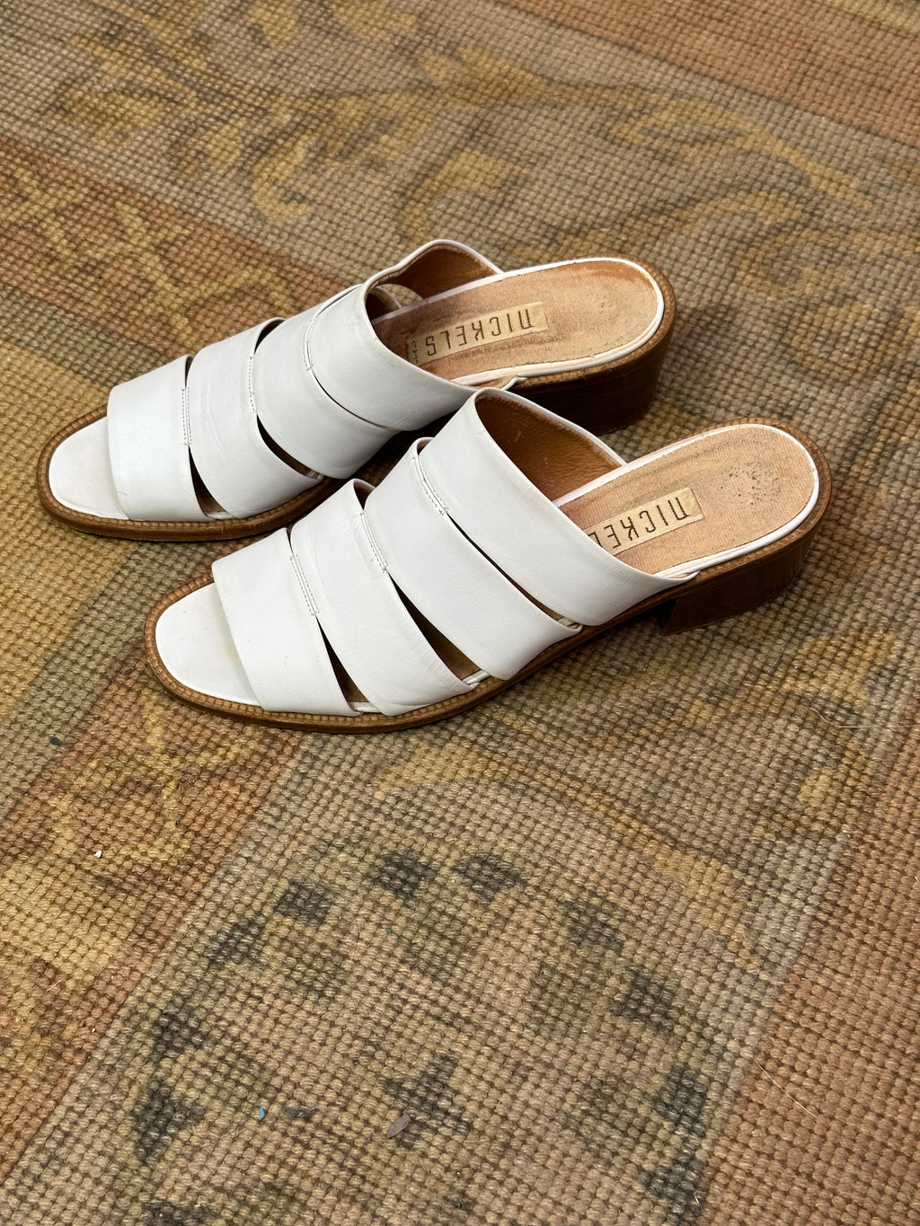 Nickels White Strappy Heeled Leather Sandal
