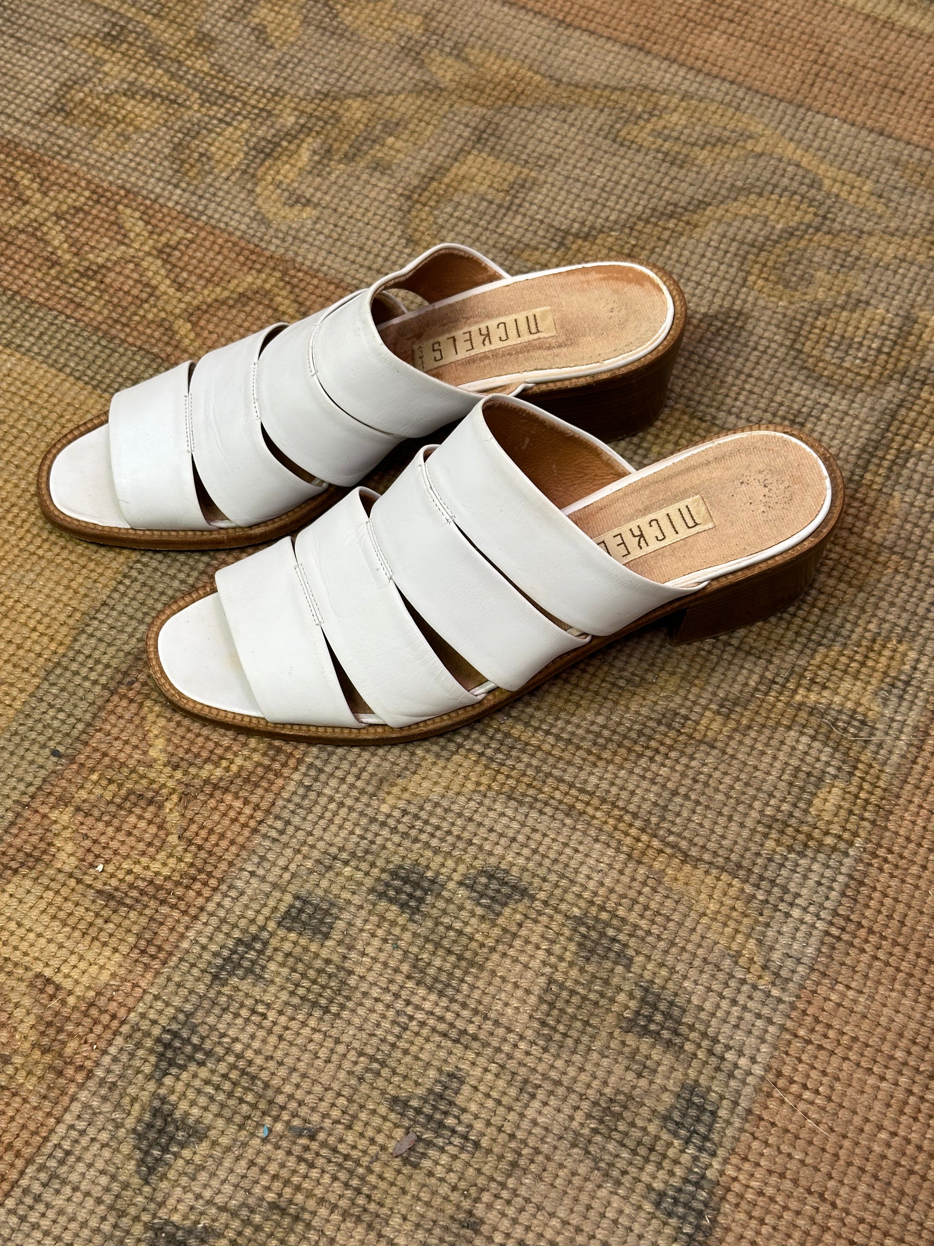 Nickels White Strappy Heeled Leather Sandal