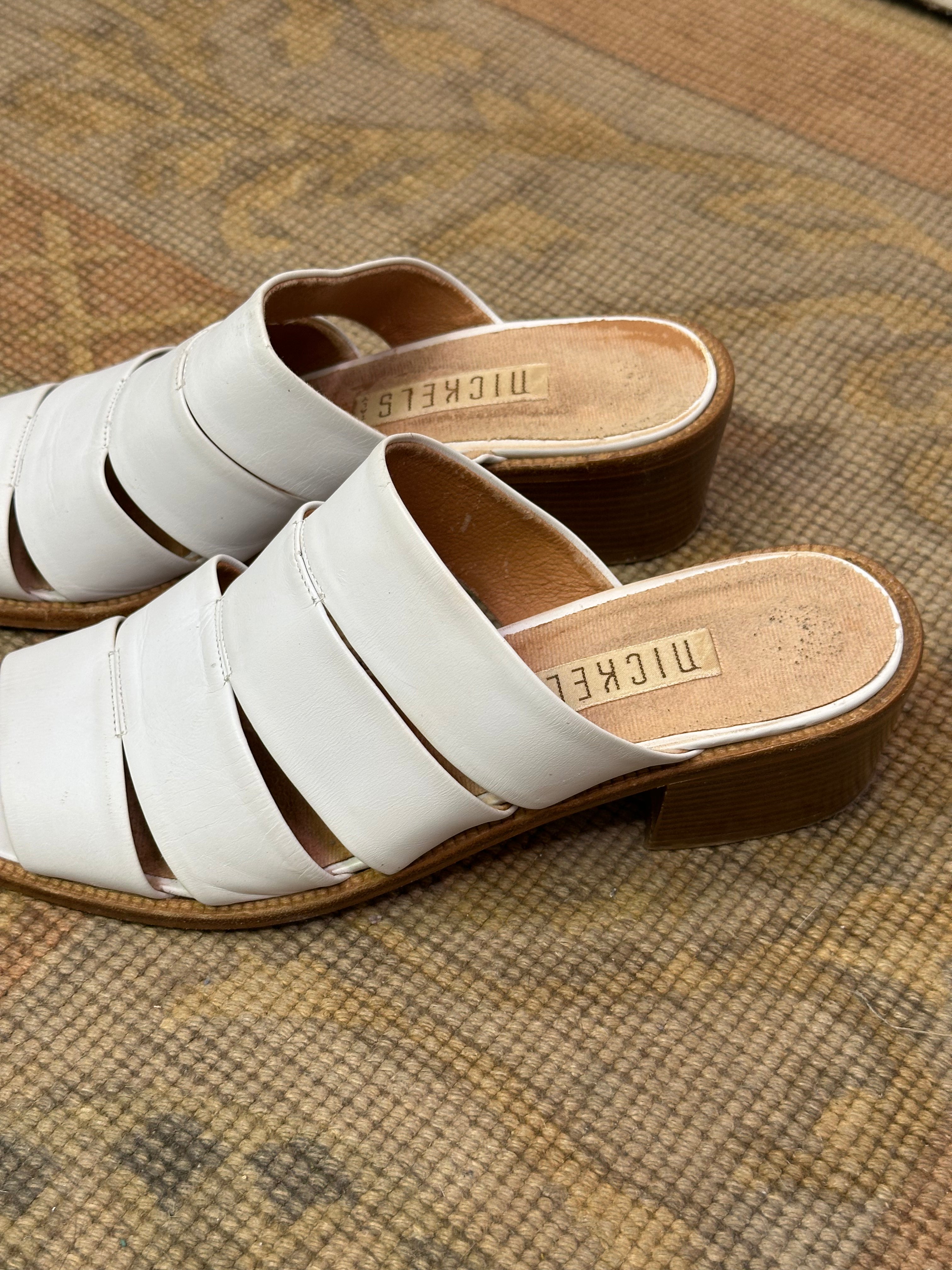 Nickels White Strappy Heeled Leather Sandal