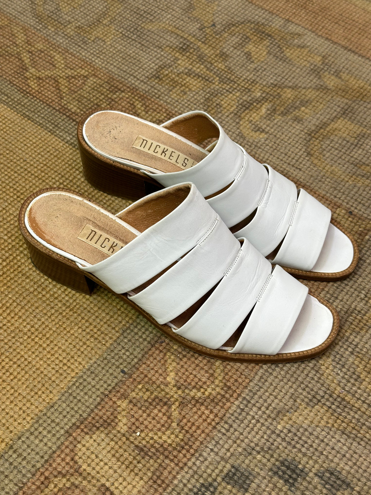 Nickels White Strappy Heeled Leather Sandal