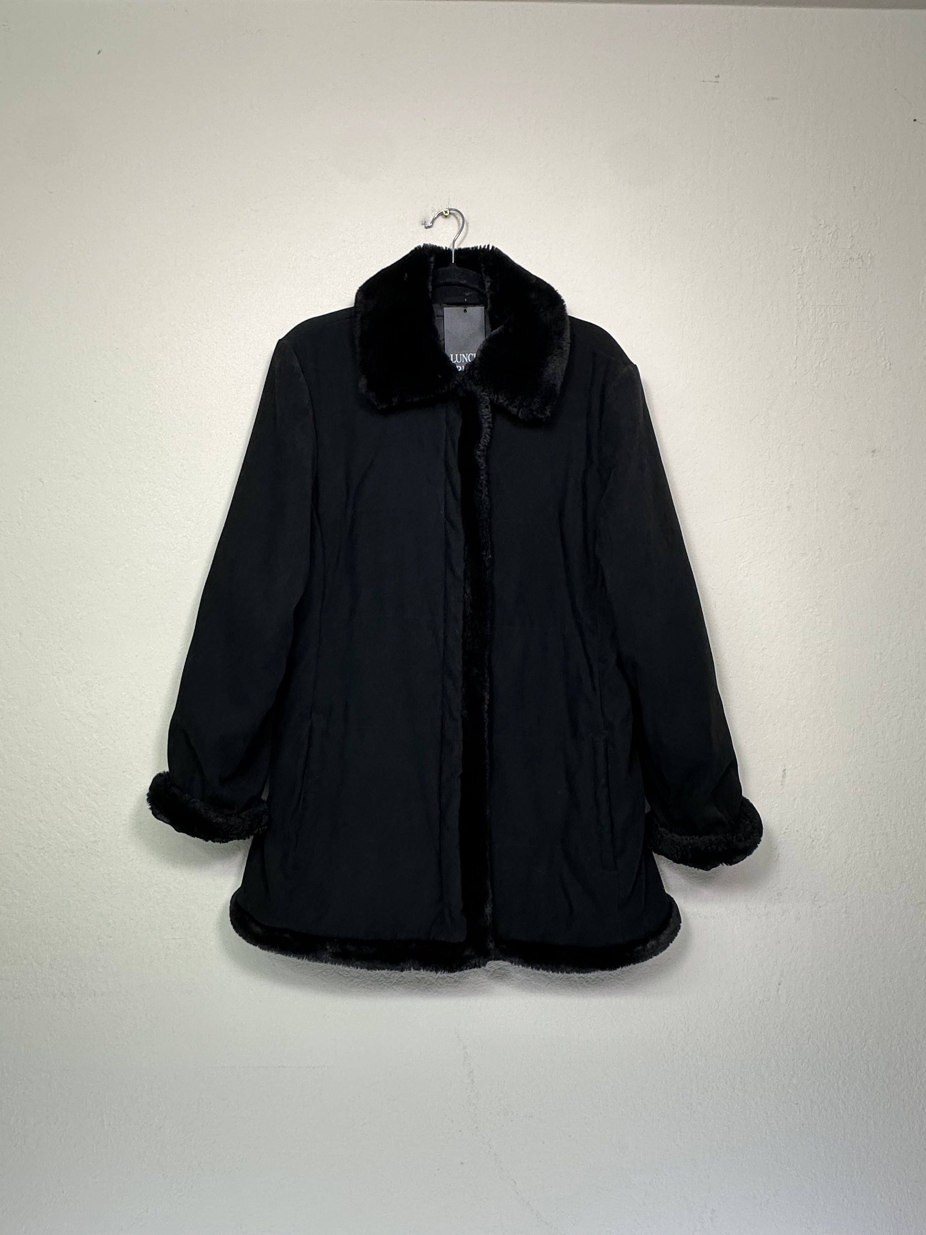 Black Faux-Fur Trim Coat