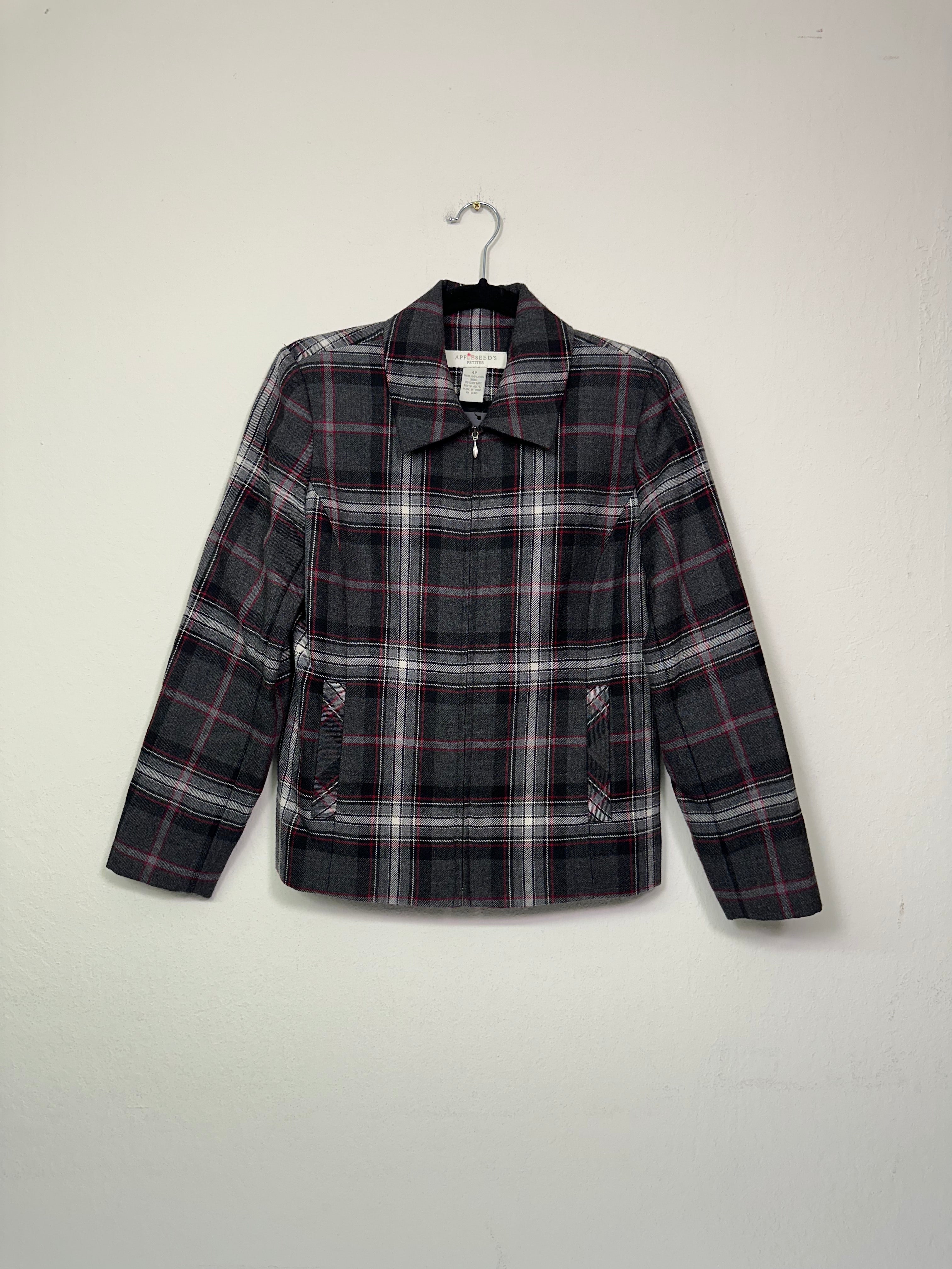 Wool Zip-Front Plaid Jacket