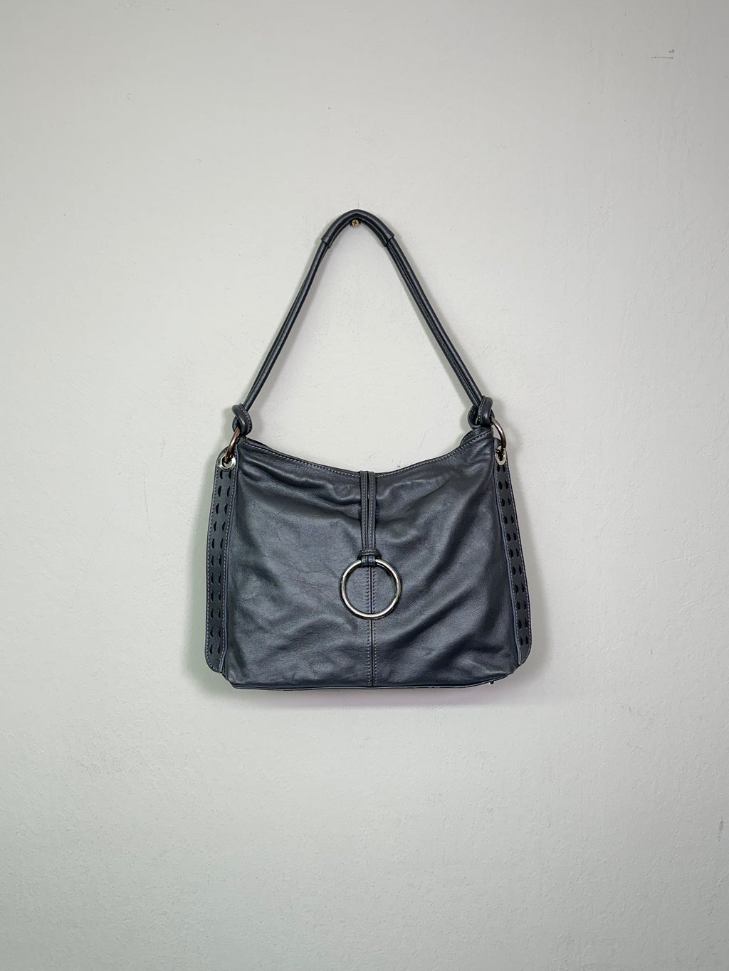 Italian Leather Grey Shoulder Bag