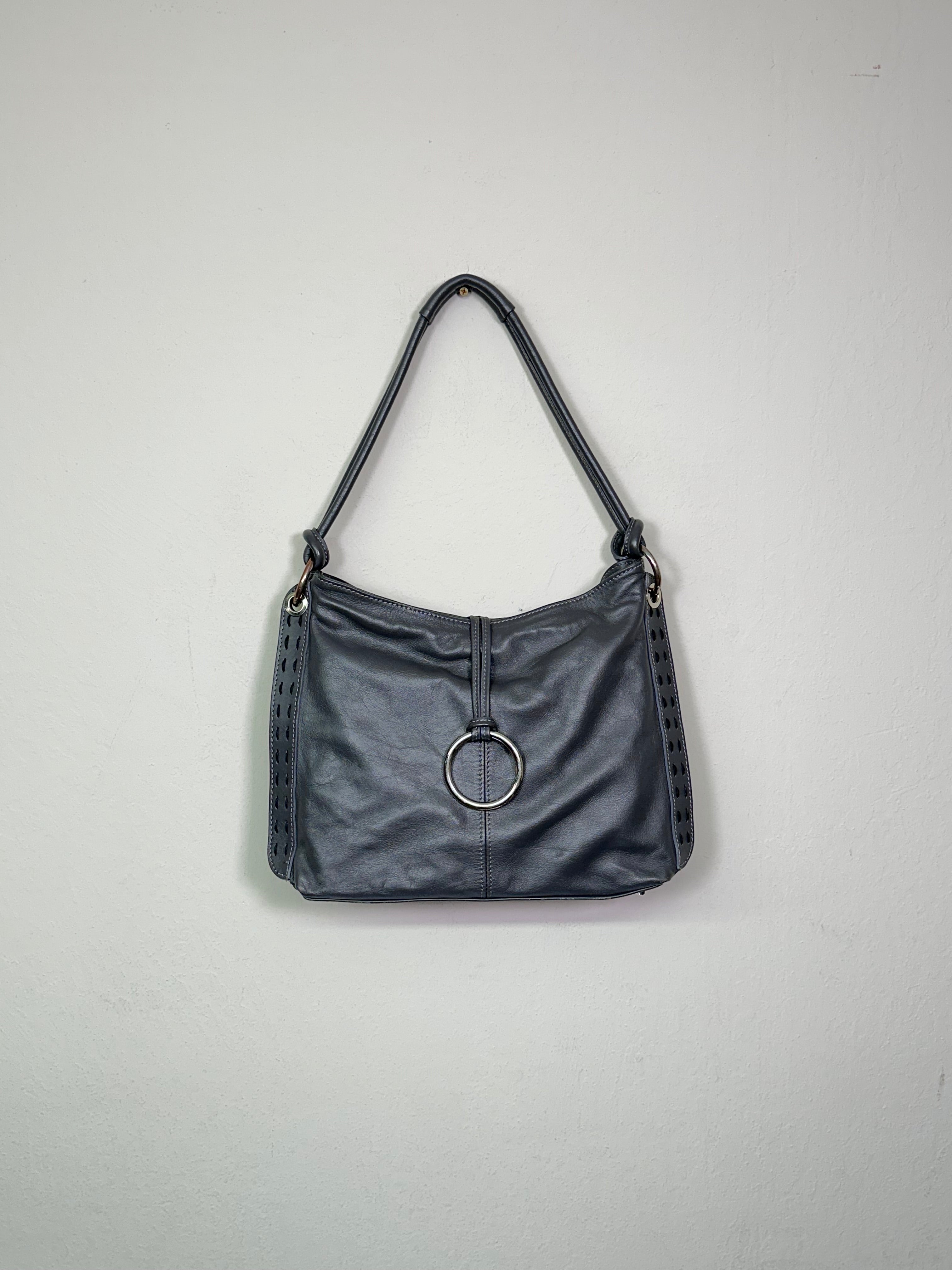 Italian Leather Grey Shoulder Bag
