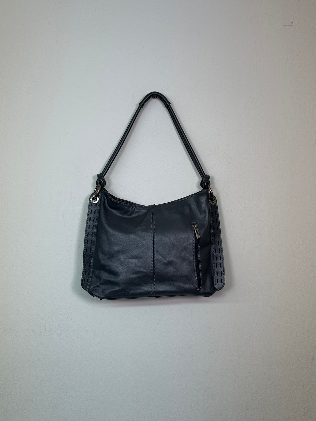 Italian Leather Grey Shoulder Bag