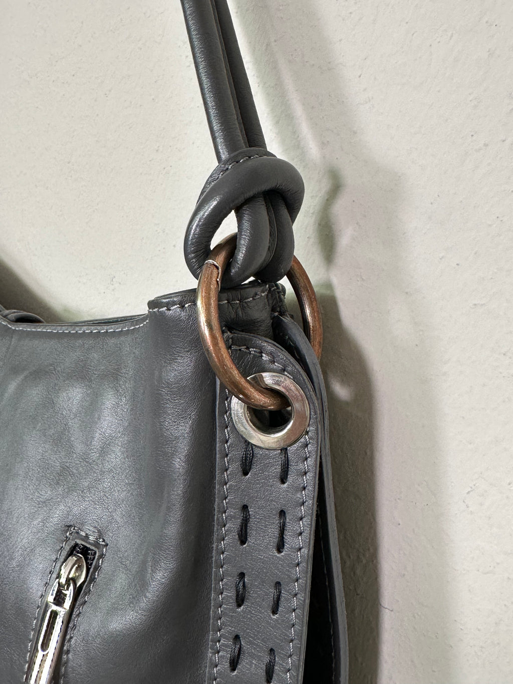 Italian Leather Grey Shoulder Bag