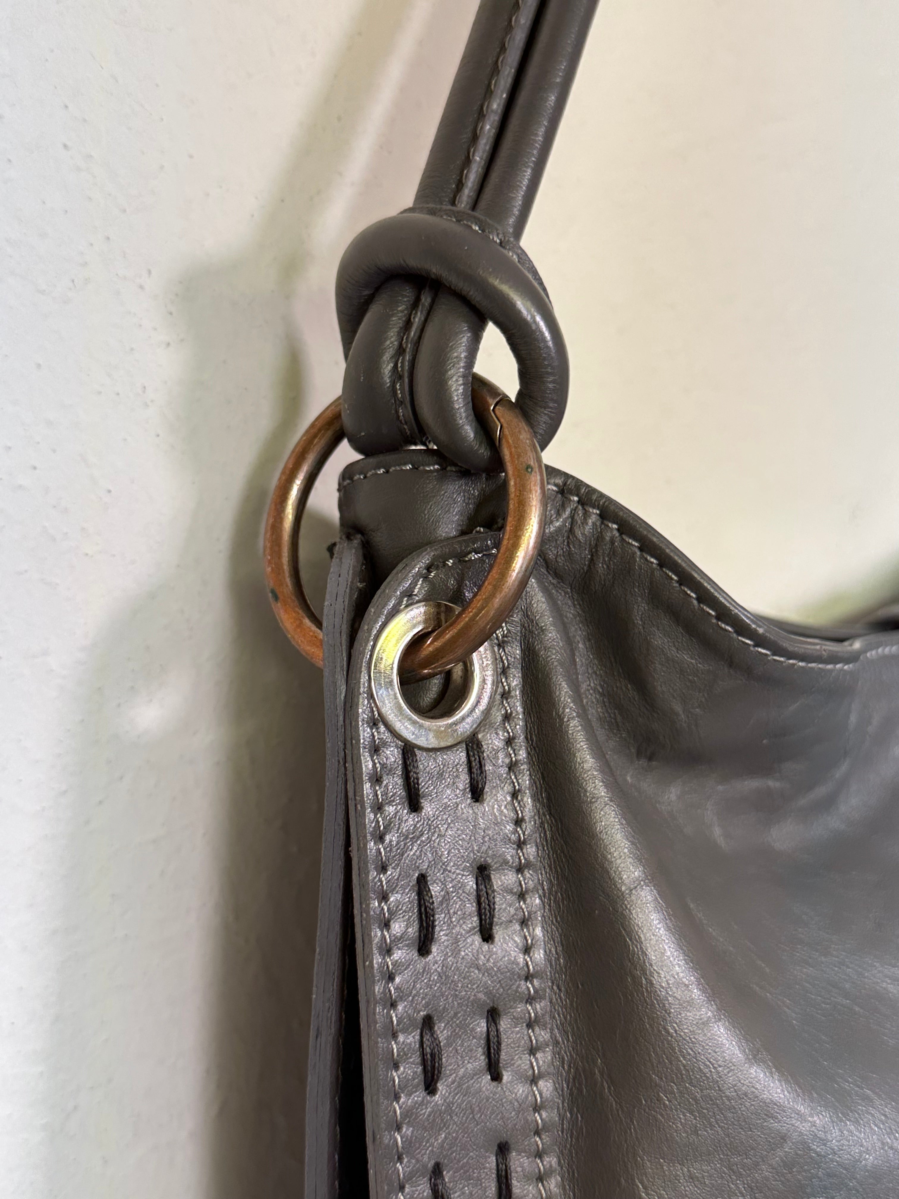 Italian Leather Grey Shoulder Bag