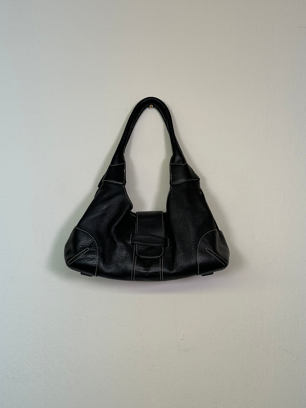 Black Pebbled Leather Shoulder Bag
