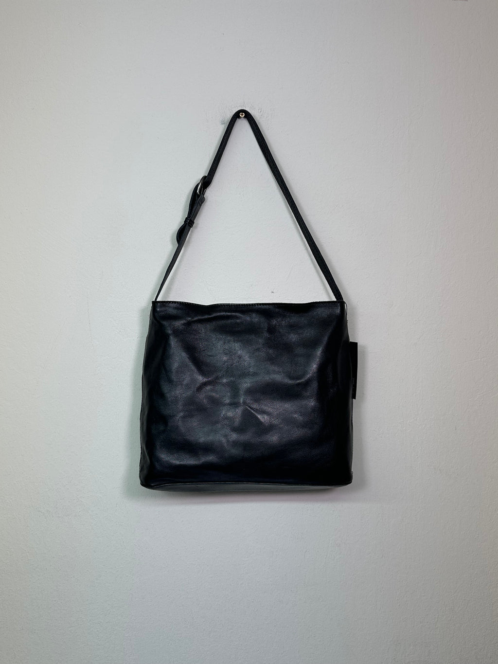 Minimal Black Leather Shoulder Bag