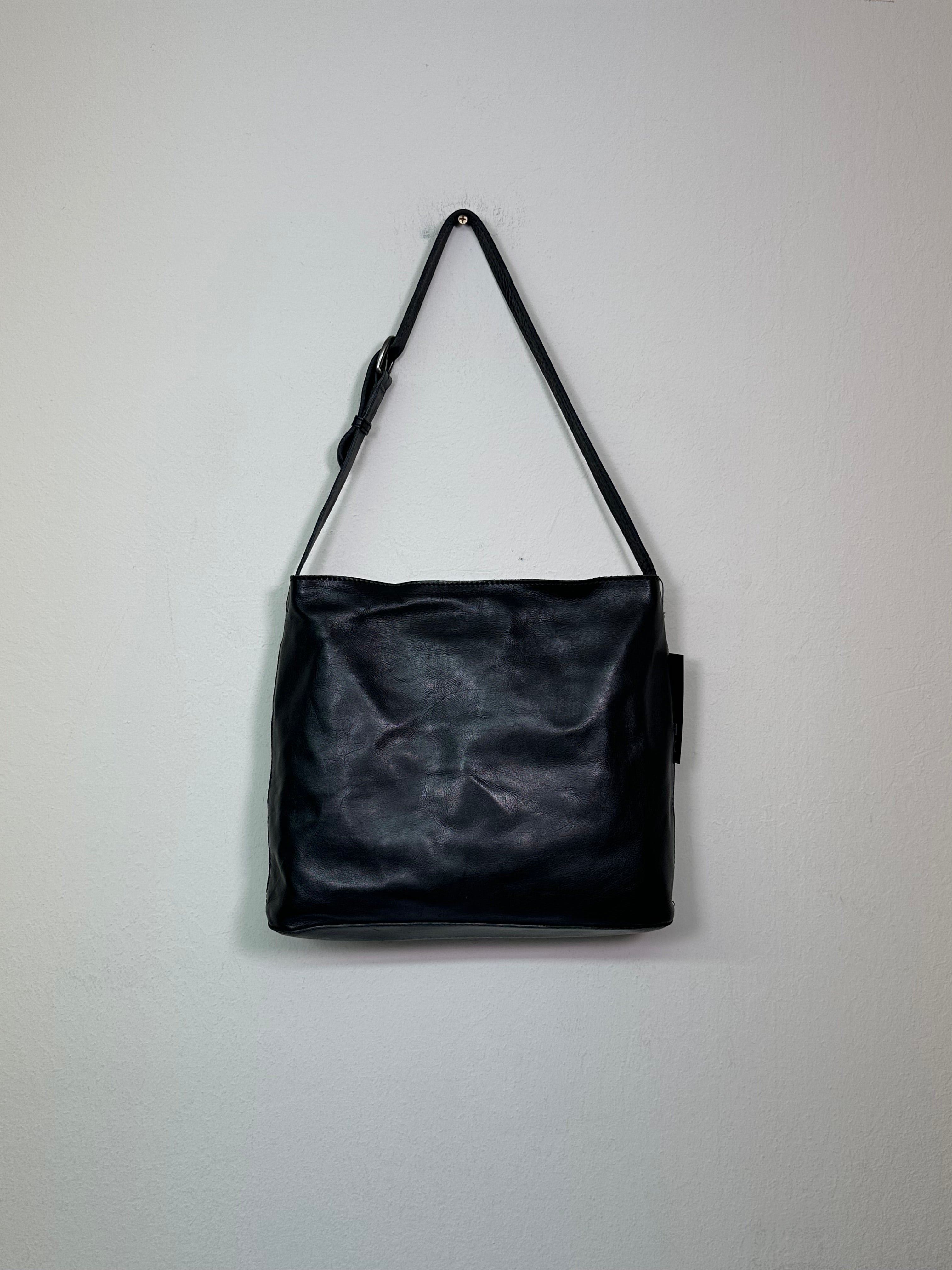 Minimal Black Leather Shoulder Bag