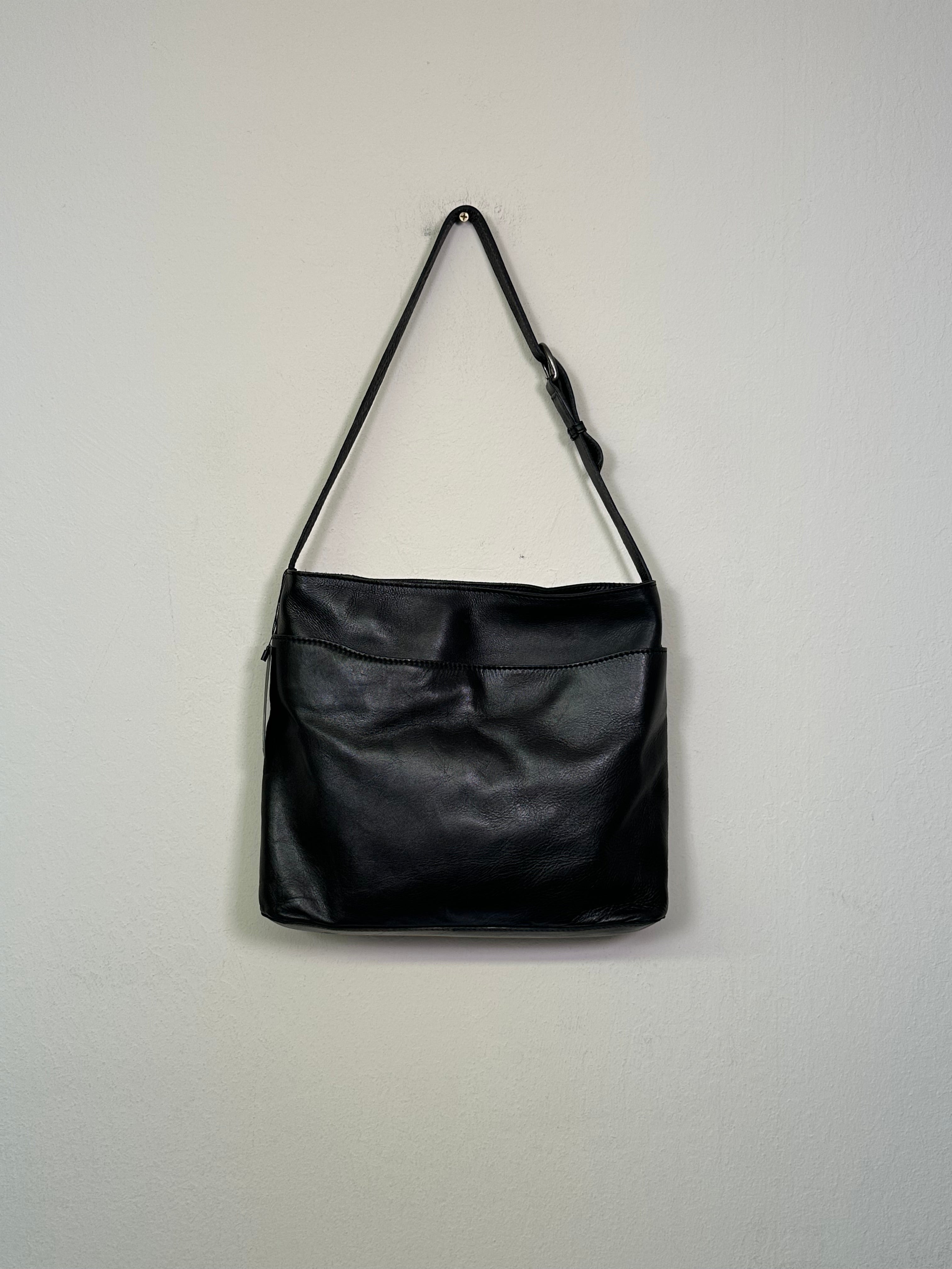 Minimal Black Leather Shoulder Bag