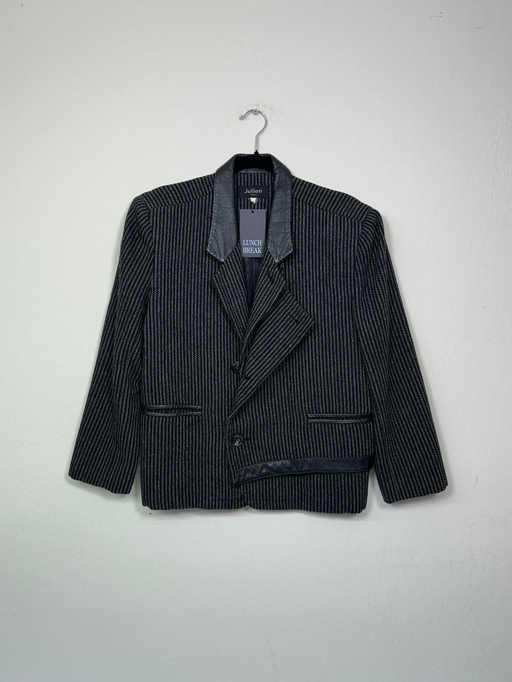 Wool-Blend & Leather Asymmetrical Striped Blazer