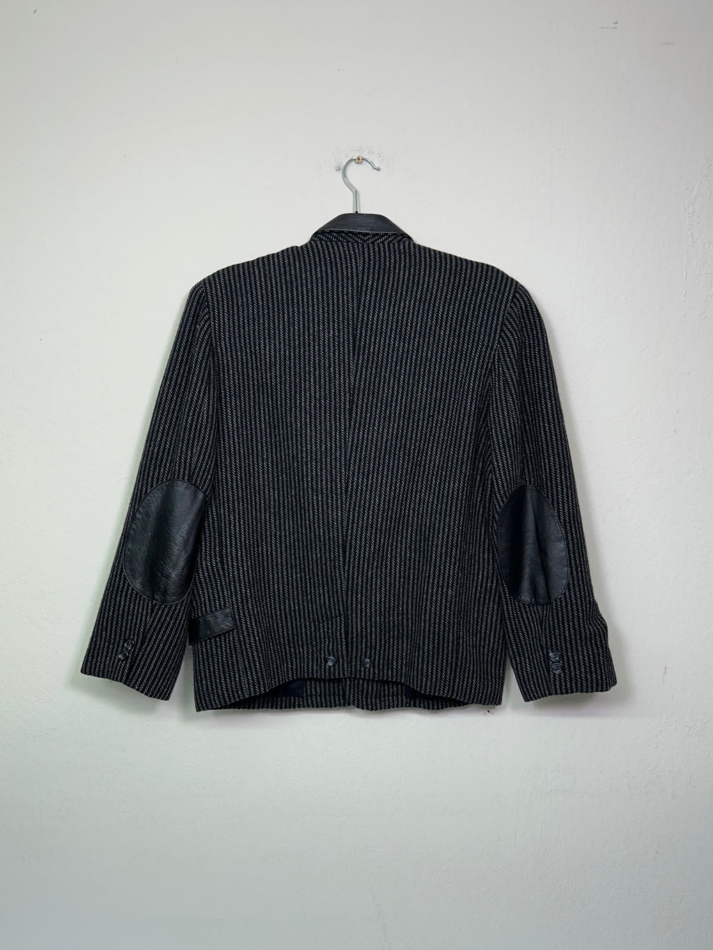 Wool-Blend & Leather Asymmetrical Striped Blazer