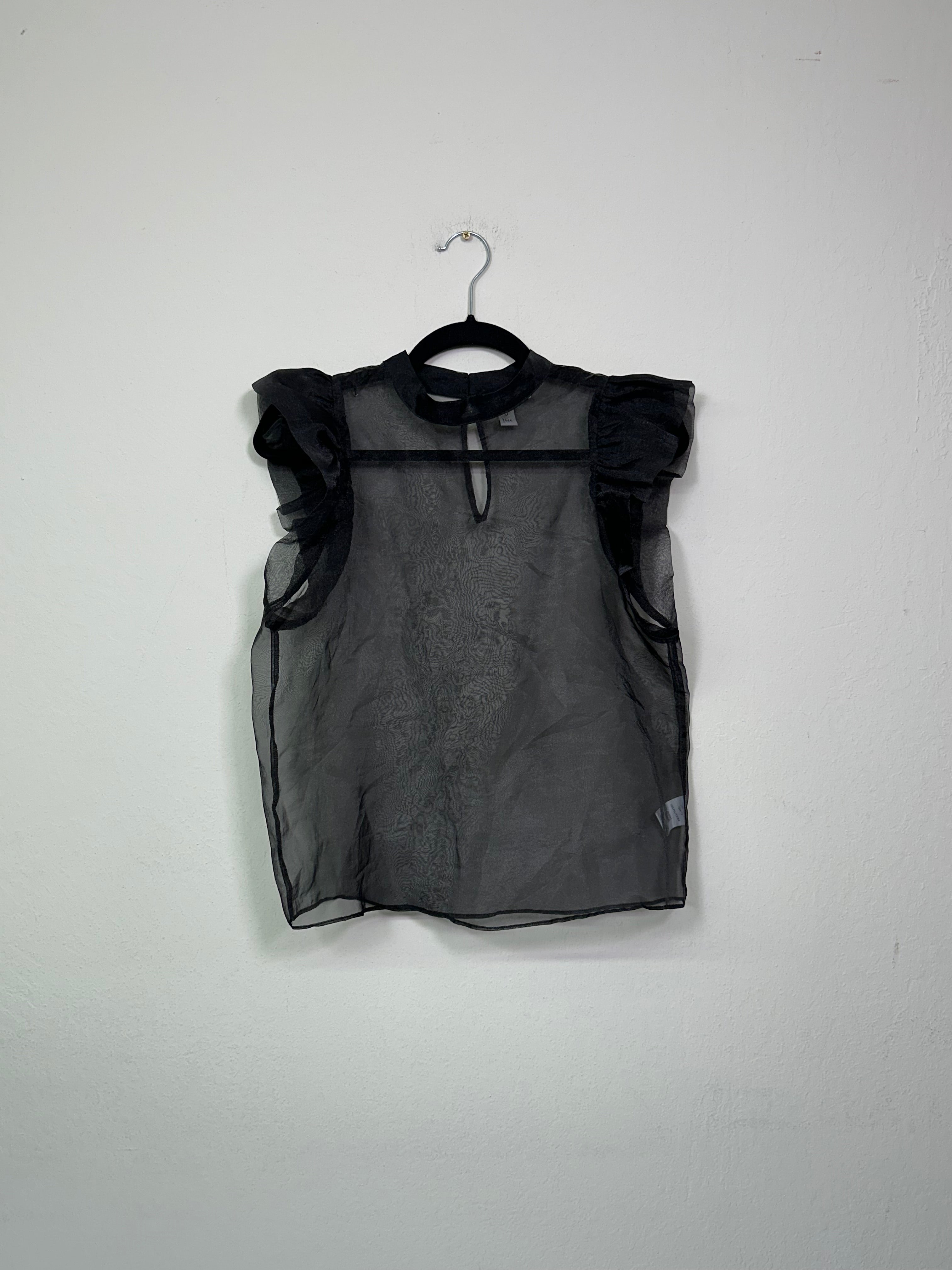 [modern] Sheer Ruffle-Sleeve Blouse