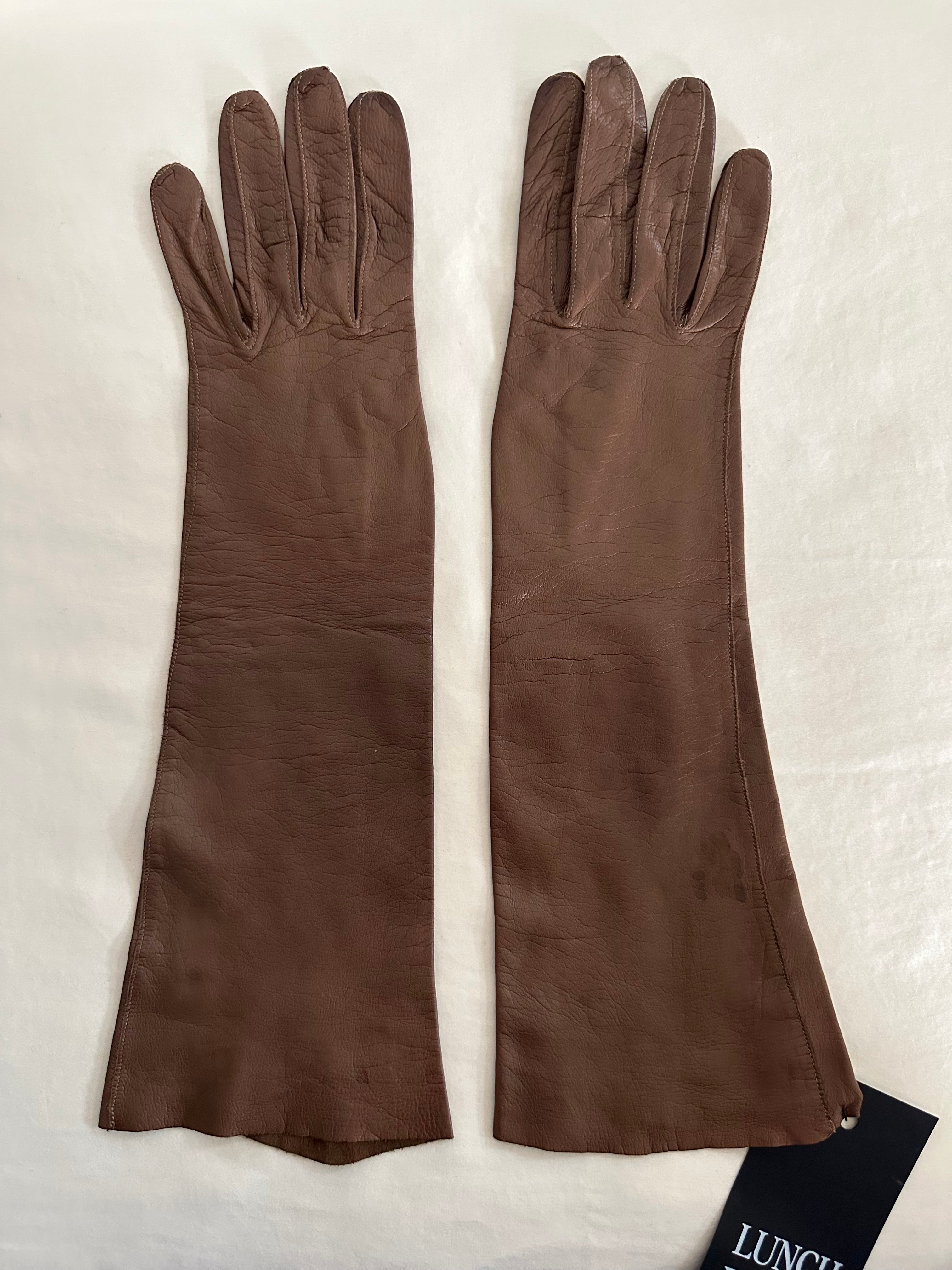 Brown Caresskid Leather Opera Gloves by Superb