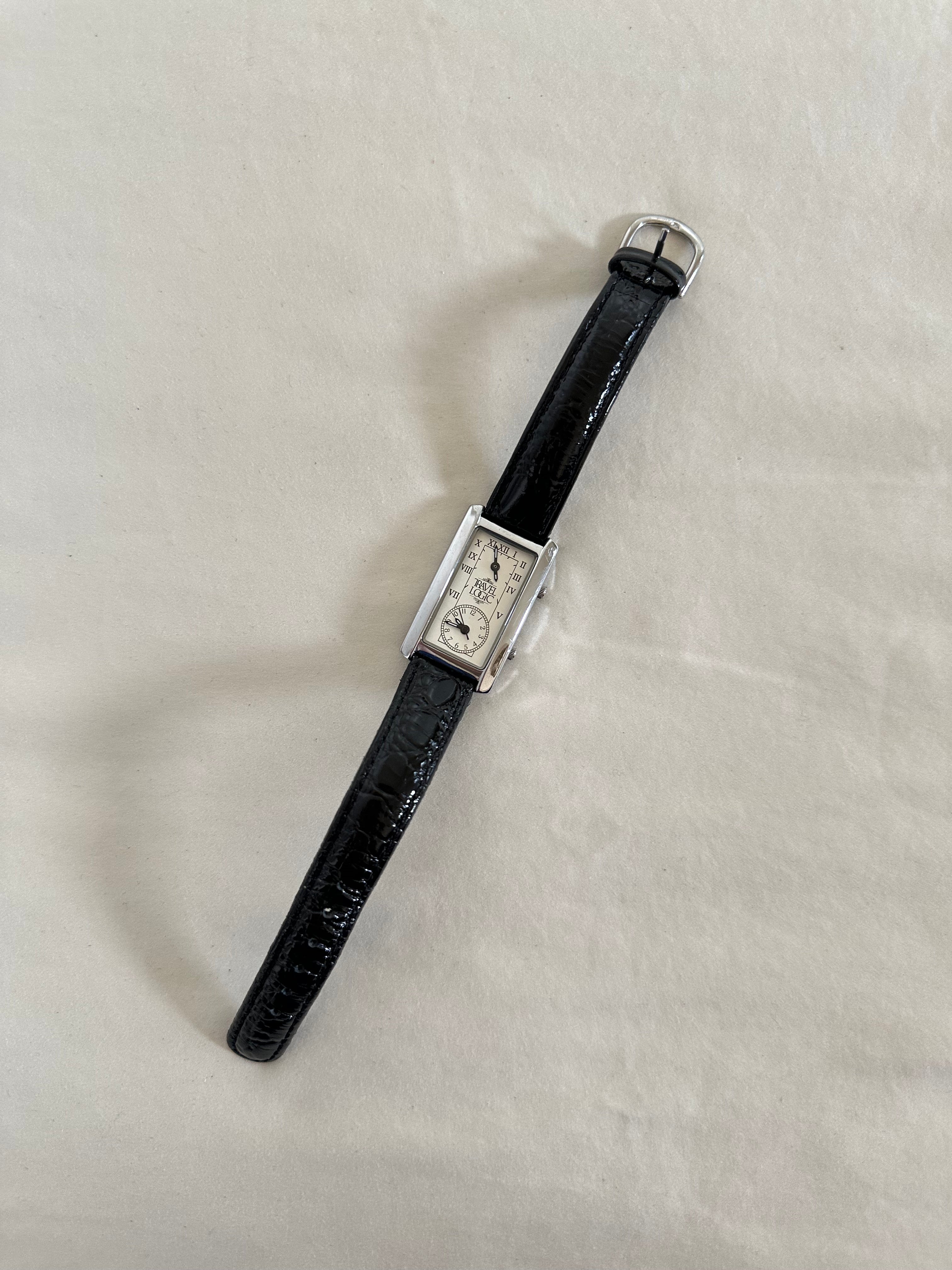 Dual Time Zones Patent Leather Watch