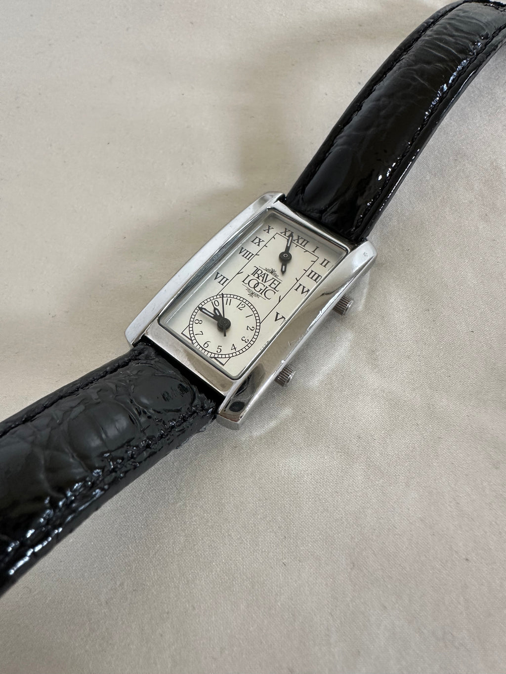 Dual Time Zones Patent Leather Watch