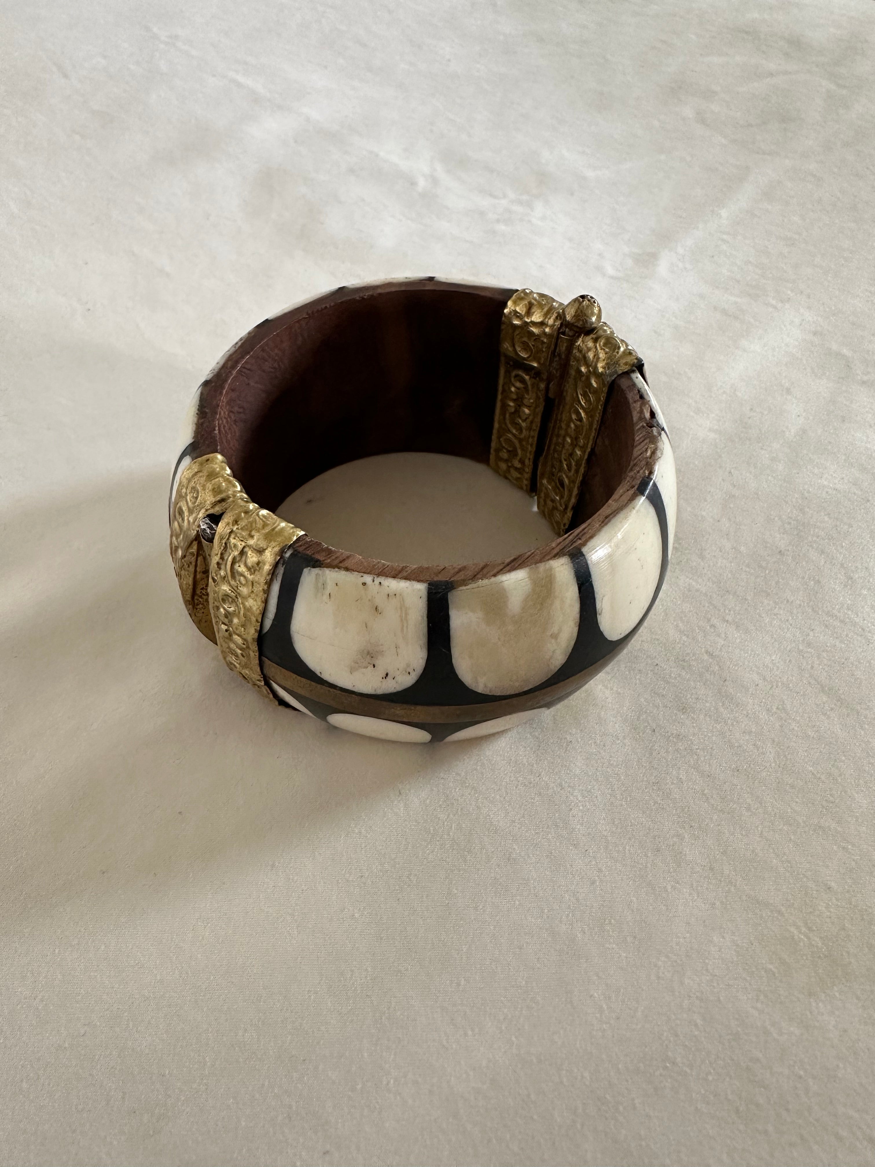 Vintage Bone & Brass Clamper Bracelet